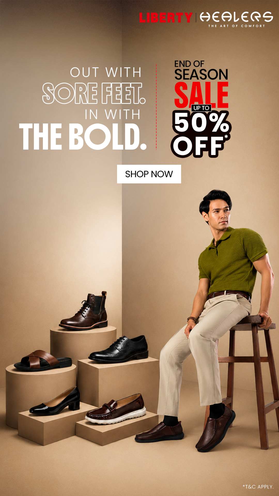 Liberty Shoes Ltd. Facebook ad: Get up to 50% off on Liberty shoes.