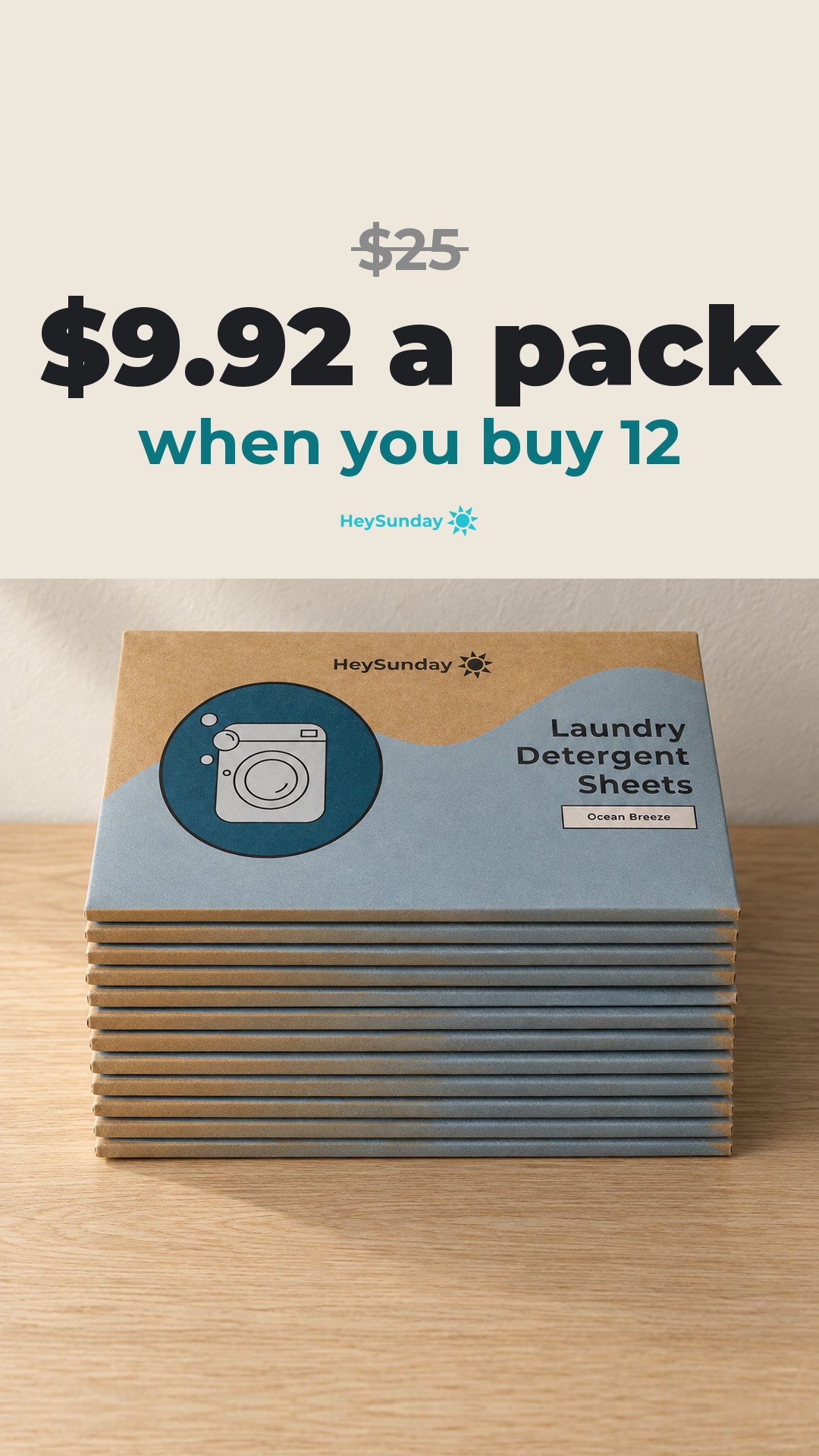 HeySunday Facebook ad: 12 Packs, $119, Free Shipping