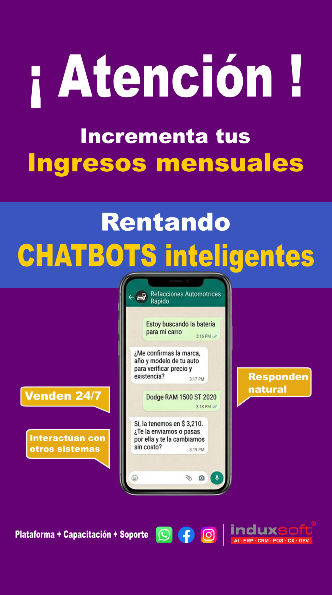 Induxsoft Facebook ad: Renta agentes de IA y genera ingresos recurrentes