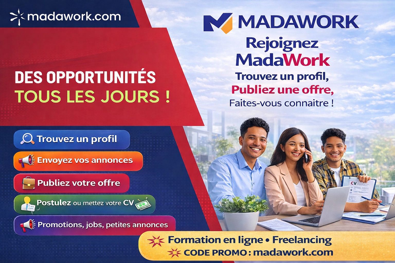 Madawork.com Facebook ad: MadaWork, Formations & Télétravail