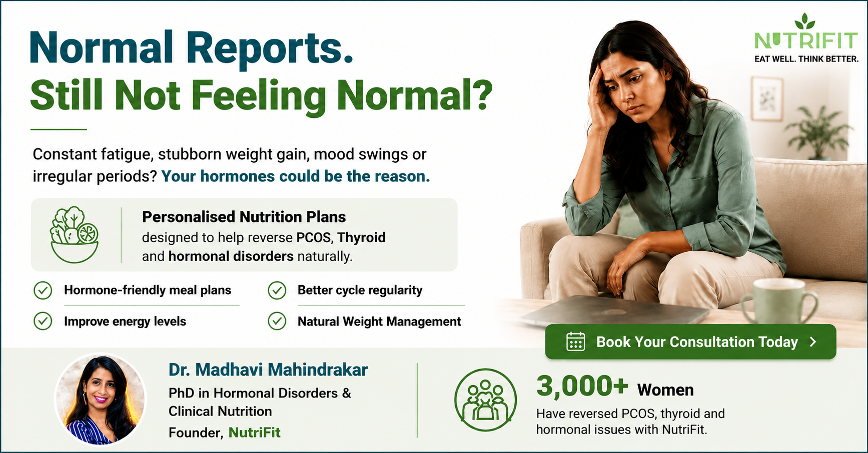 Nutrifit Madhavi Facebook ad: PCOS Nutrition Expert Pune