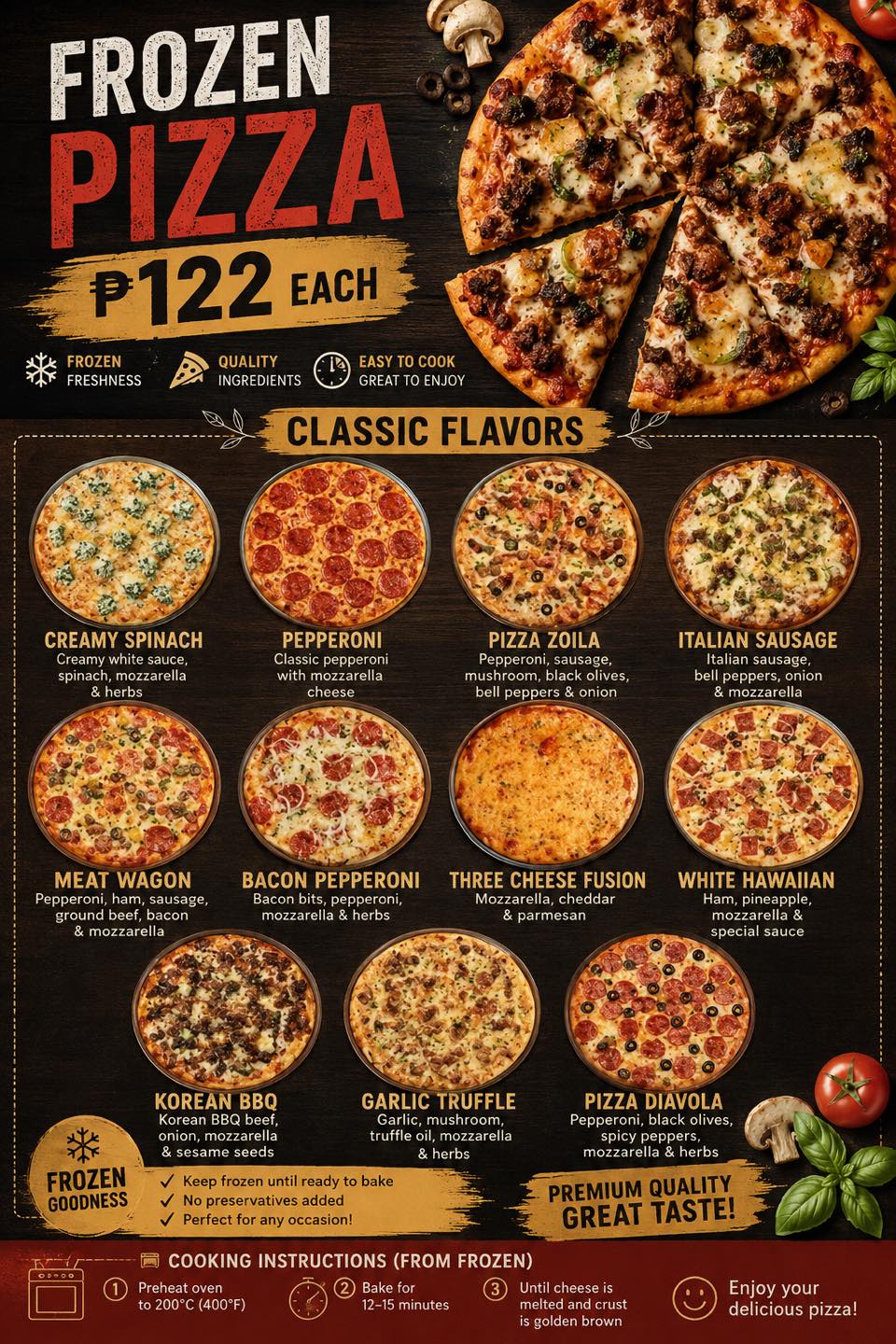 Pimenton's Bacolod Facebook ad: PIZZA CRAVINGS? YOUR FREEZER’S NEW BEST FRIEND IS…