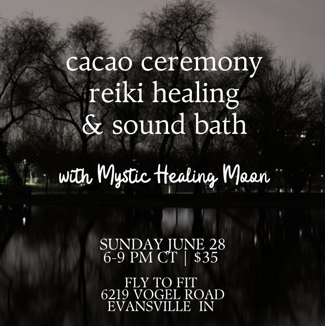 Mystic Healing Moon Facebook ad: Sound Bath, Reiki Healing, & Cacao Ceremony