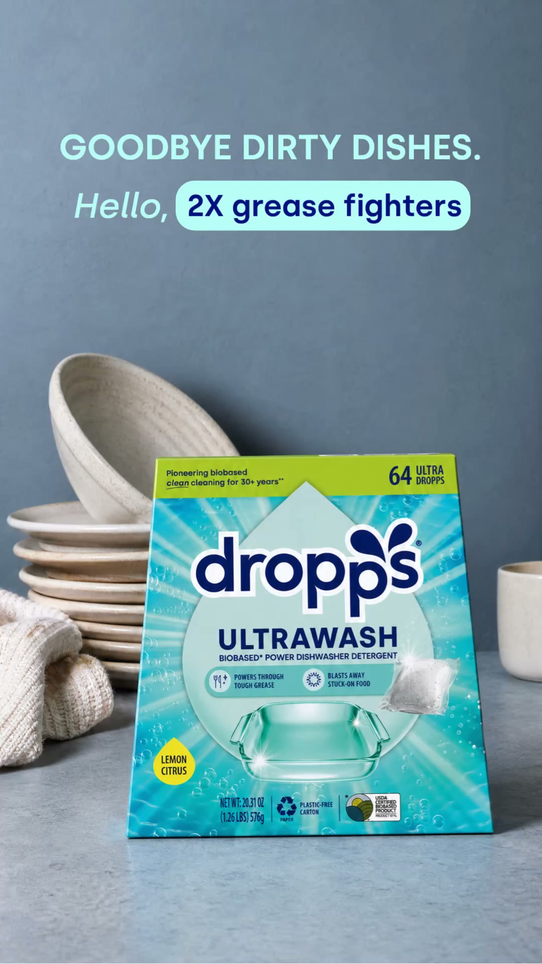 Dropps Facebook ad: Real Homes. Real Clean. 60,000+ Reviews