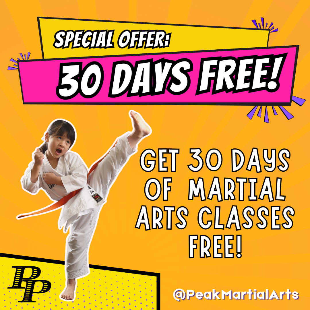 Peak Performance Martial Arts Facebook ad: Build Confidence. Burn Energy. Have FUN.