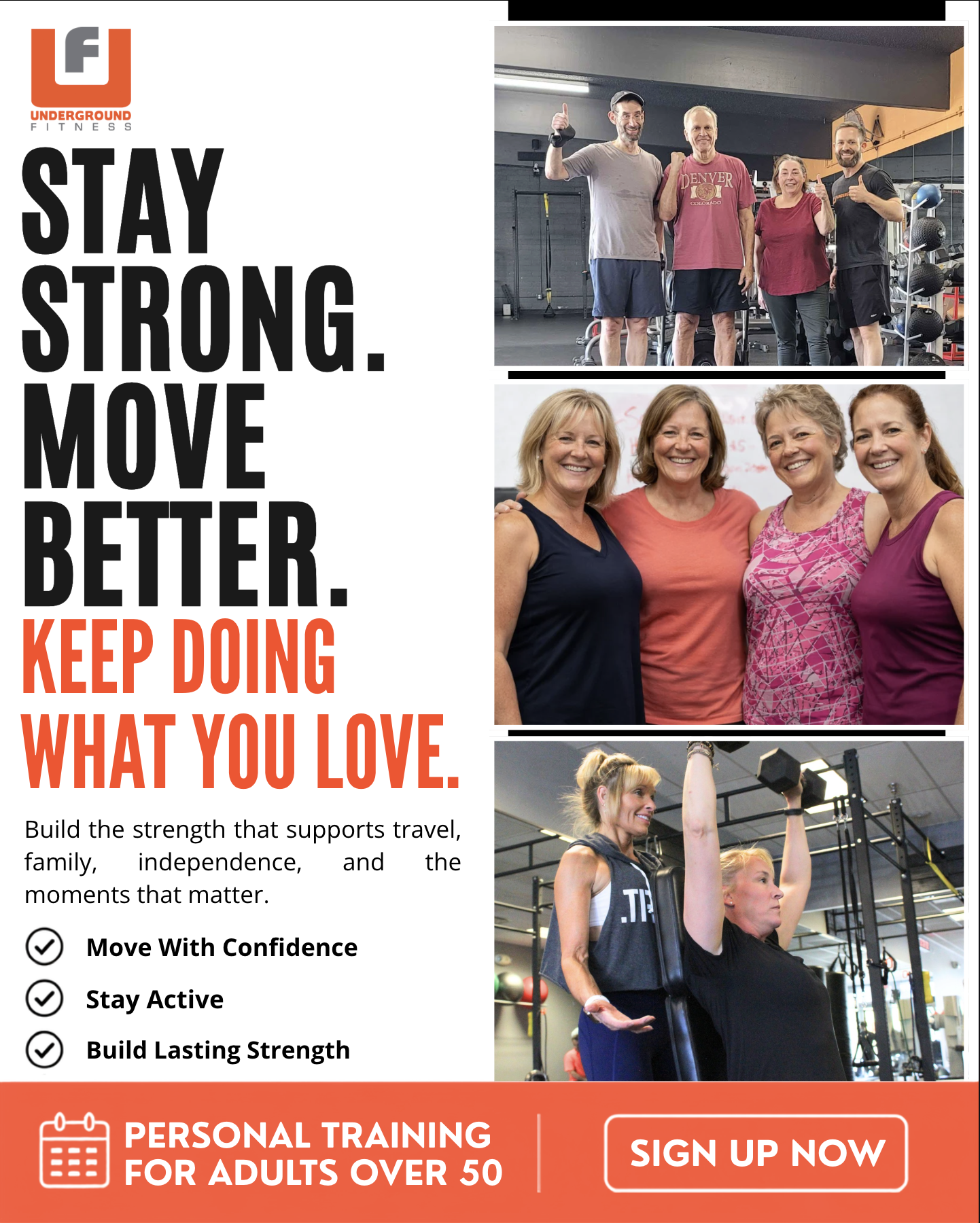 Underground Fitness North Central Phoenix Facebook ad: 50+? Build Strength for the Years Ahead.
