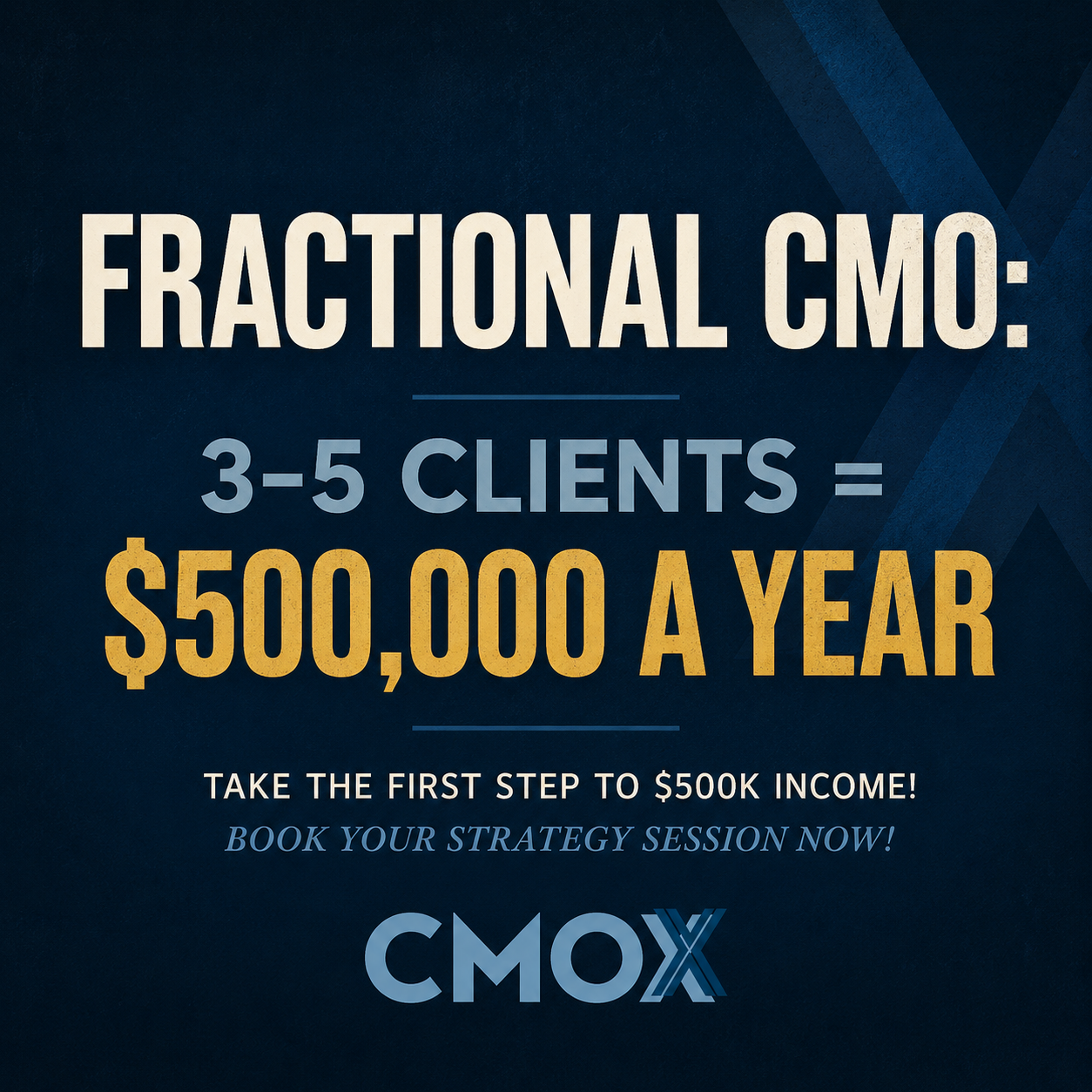 CMOx Facebook ad: Are you ready to land 3-5 clients paying $3,000 to $15,000…