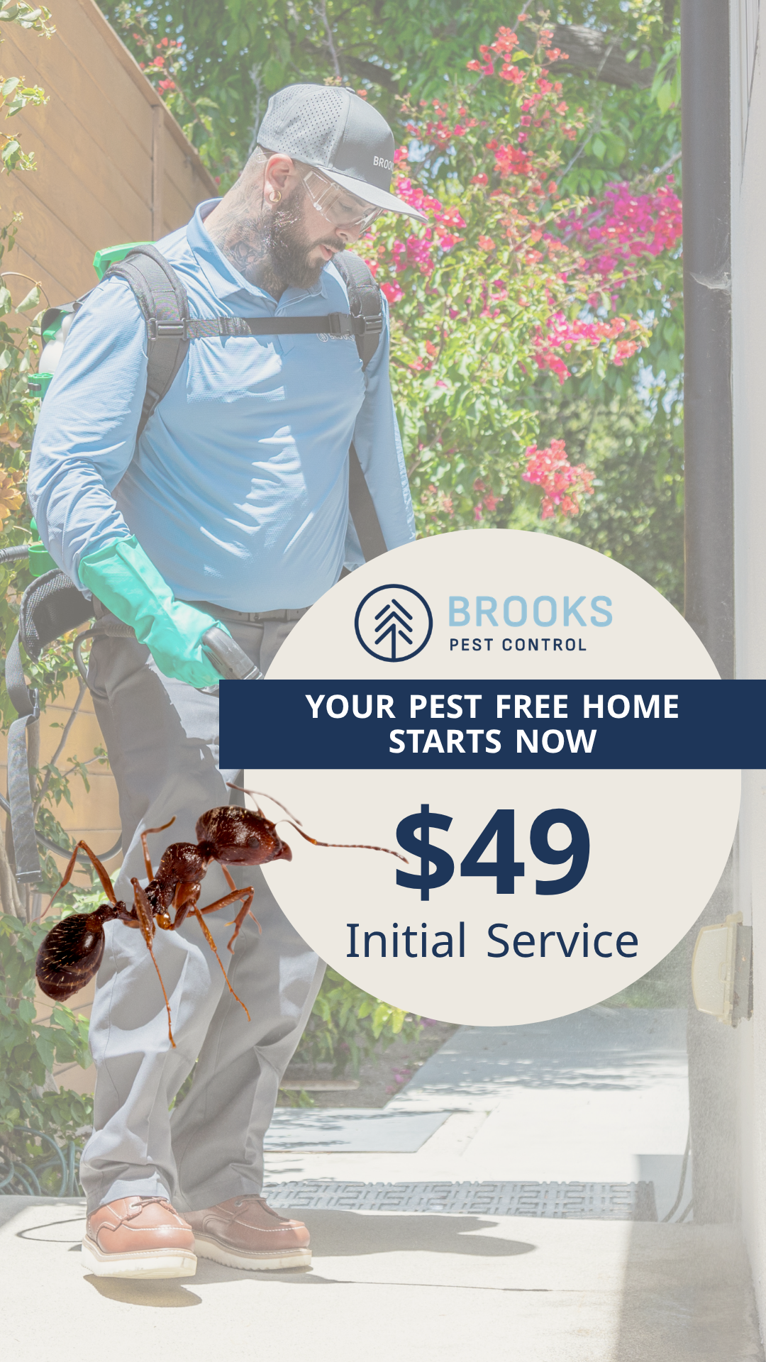 Brooks Pest Control - Authorized Partner Facebook ad: Spiders, Mice, Ants & More, Brooks Pest Control Has You…