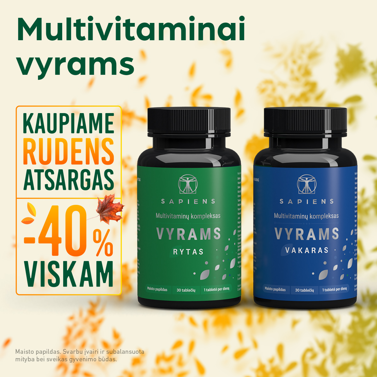 Sapiens Facebook ad: MULTIVITAMINAI VYRAMS -40%
