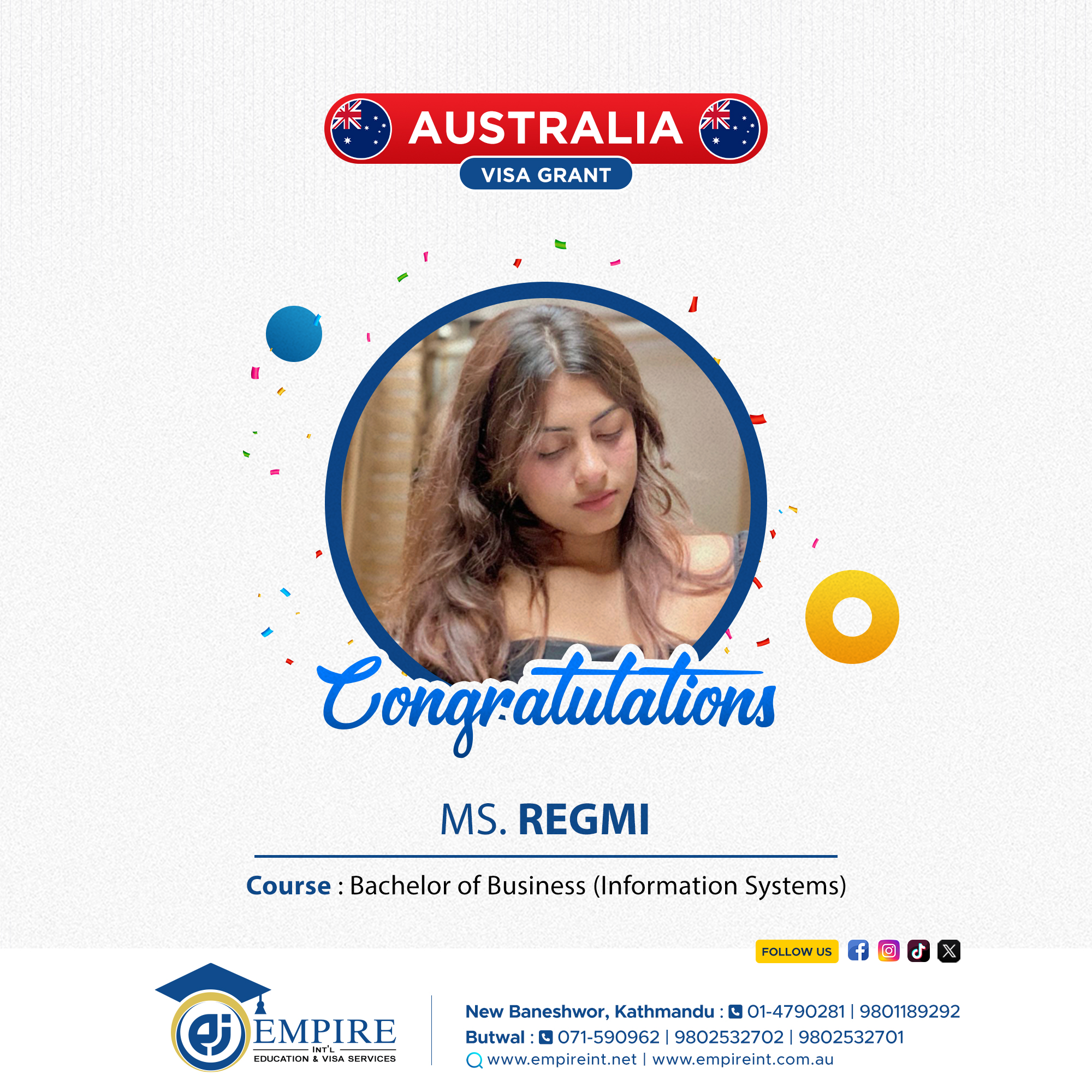 Empire International Kathmandu Facebook ad: Congratulations on Your Visa Grant!