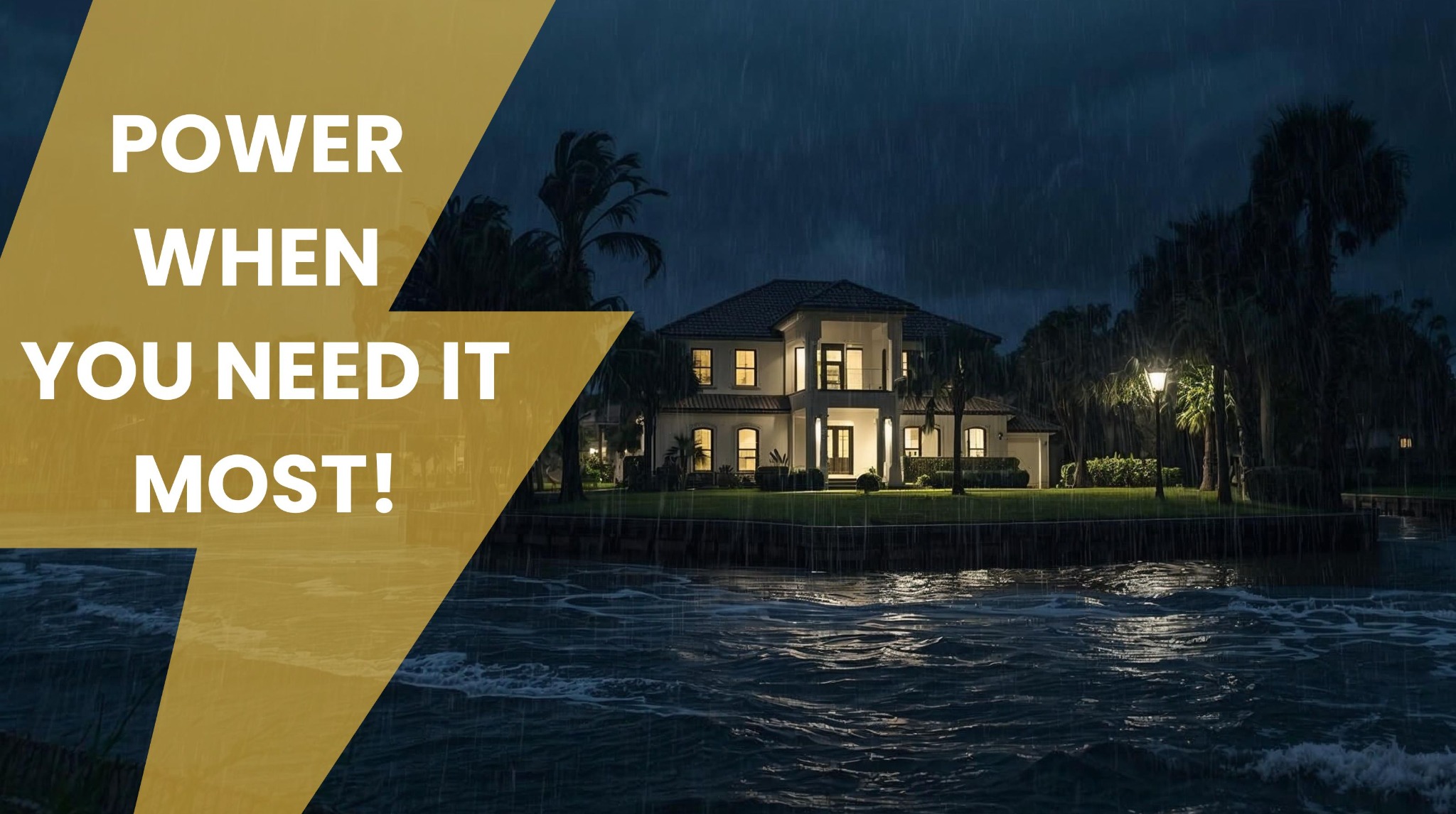 The Boat Lift Pros Facebook ad: Power through the Storm with a Home Generator