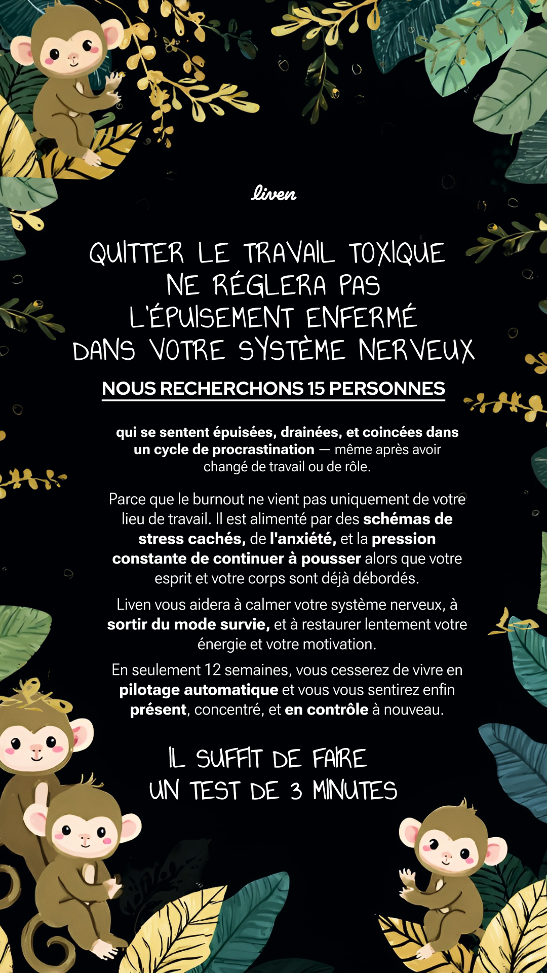 Liven: Comunidade de Autoconhecimento Facebook ad: Plan anti-burnout facile à suivre