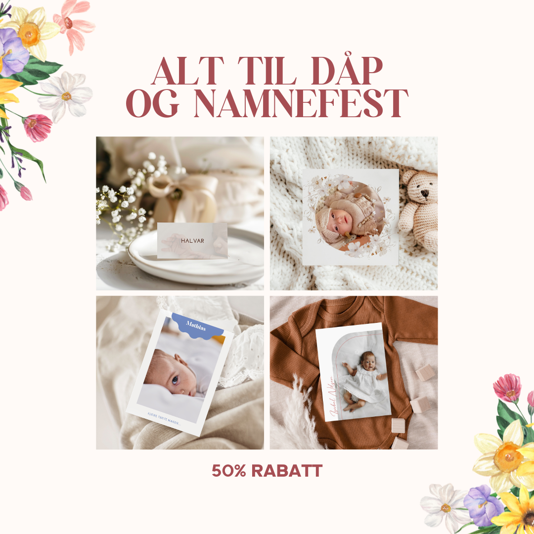 kortlevert.no Facebook ad: Alle dåpskort -50%