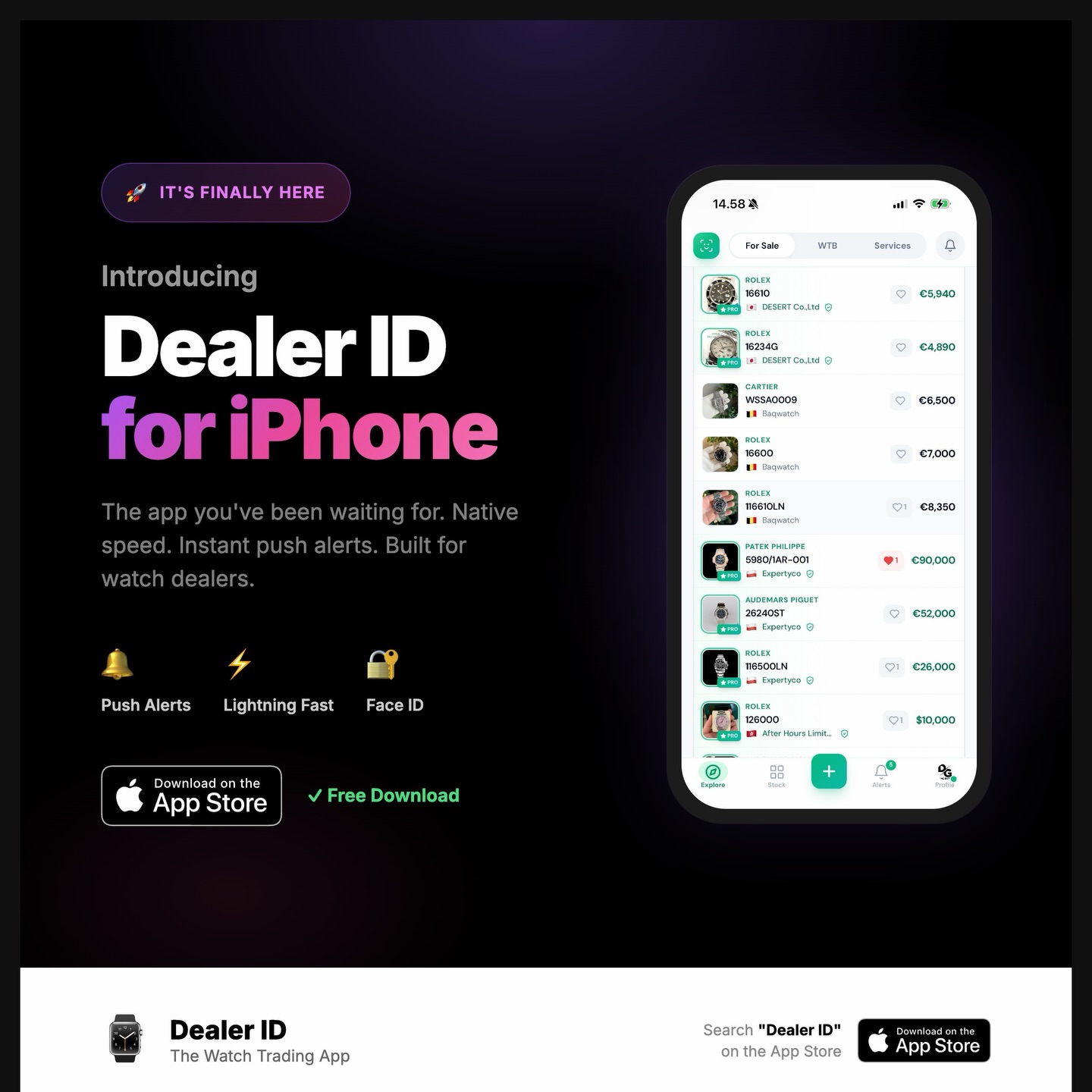 Dealer ID Facebook ad: Ready to find your next timepiece? Join for free.