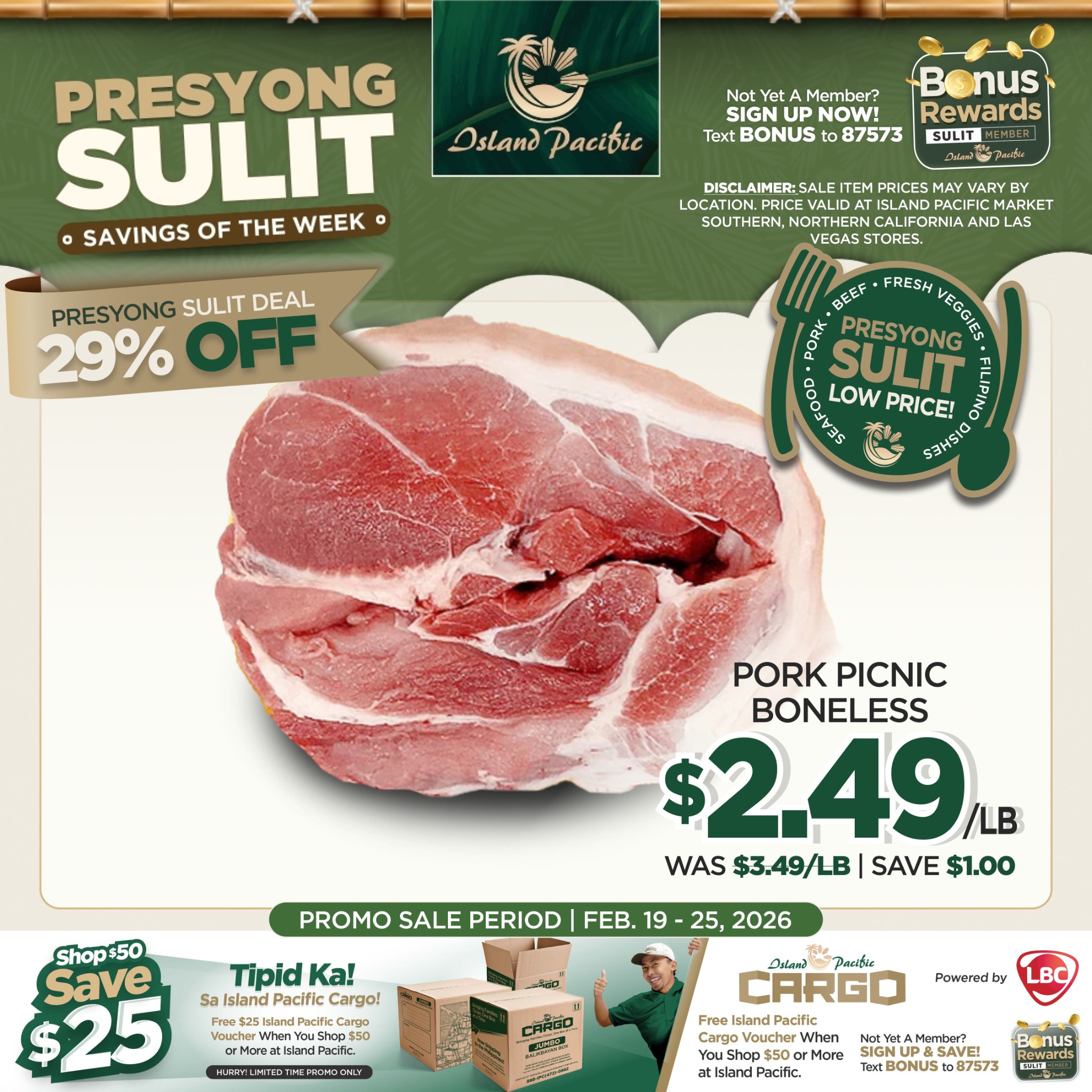 Island Pacific Vegas Facebook ad: Mga Kababayan, enjoy value-for-money deals on Meat, Seafood…