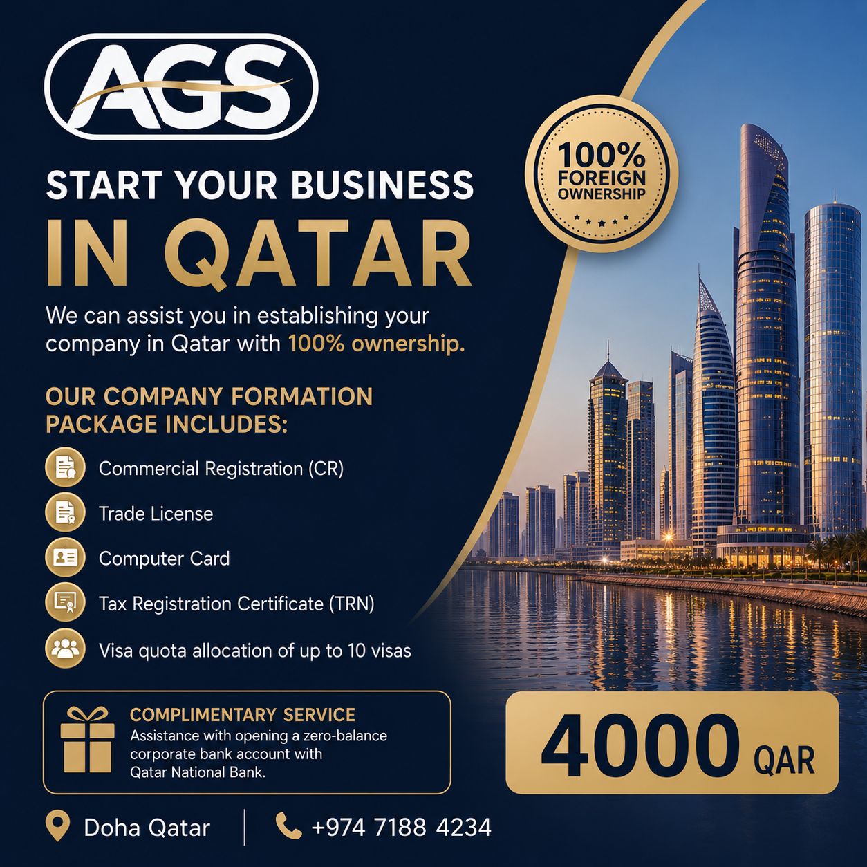 Aldan Global W.L.L Facebook ad: Register your 100% ownership company