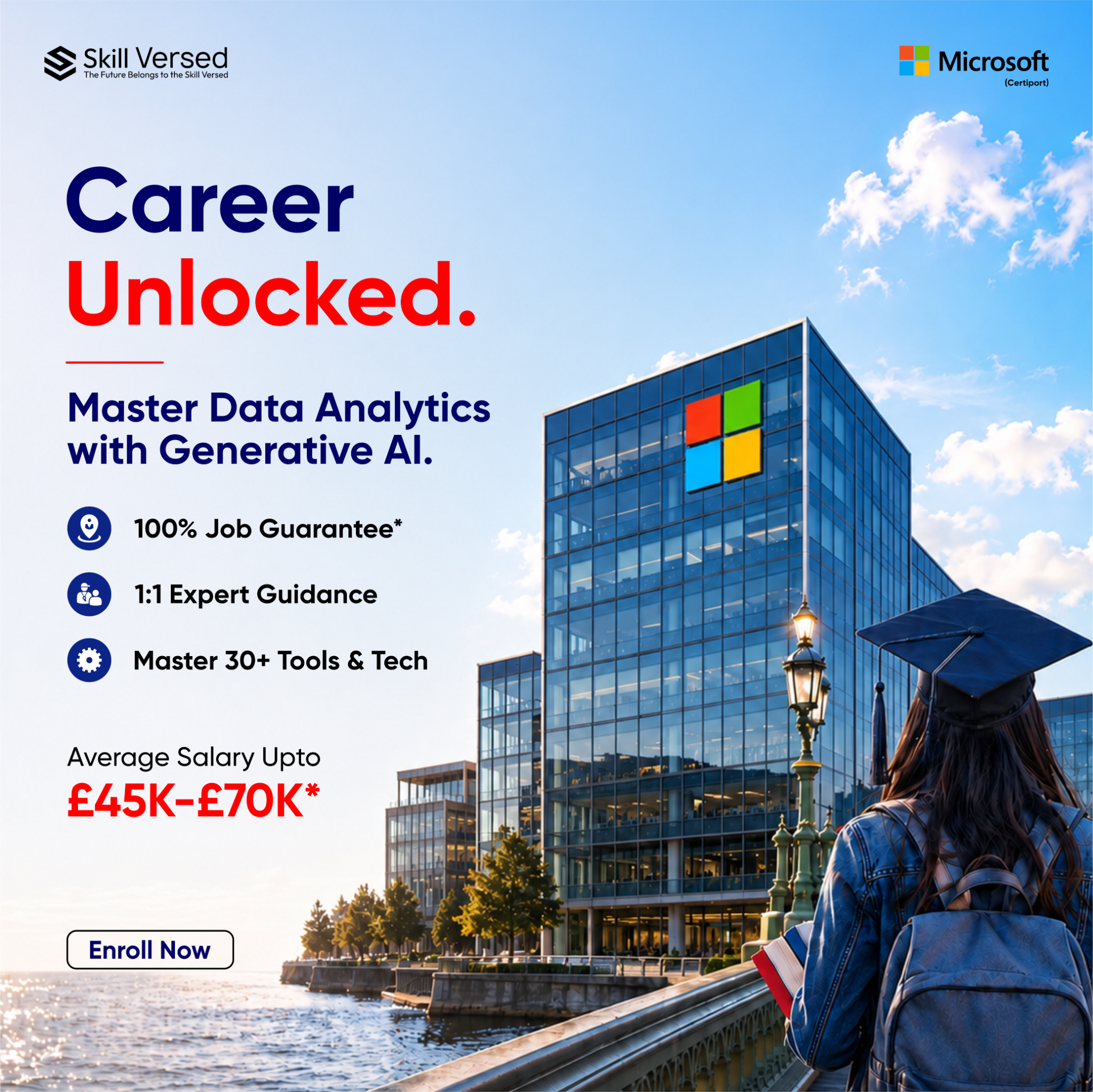 Skill Versed Facebook ad: Master Data Analytics & AI, 6 Months, Online