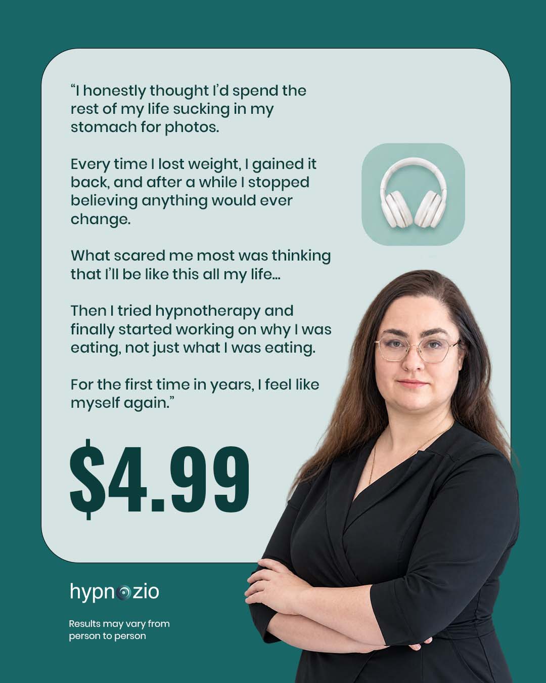Hypnozio: power of hypnotherapy Facebook ad: Overcome Weight Challenges