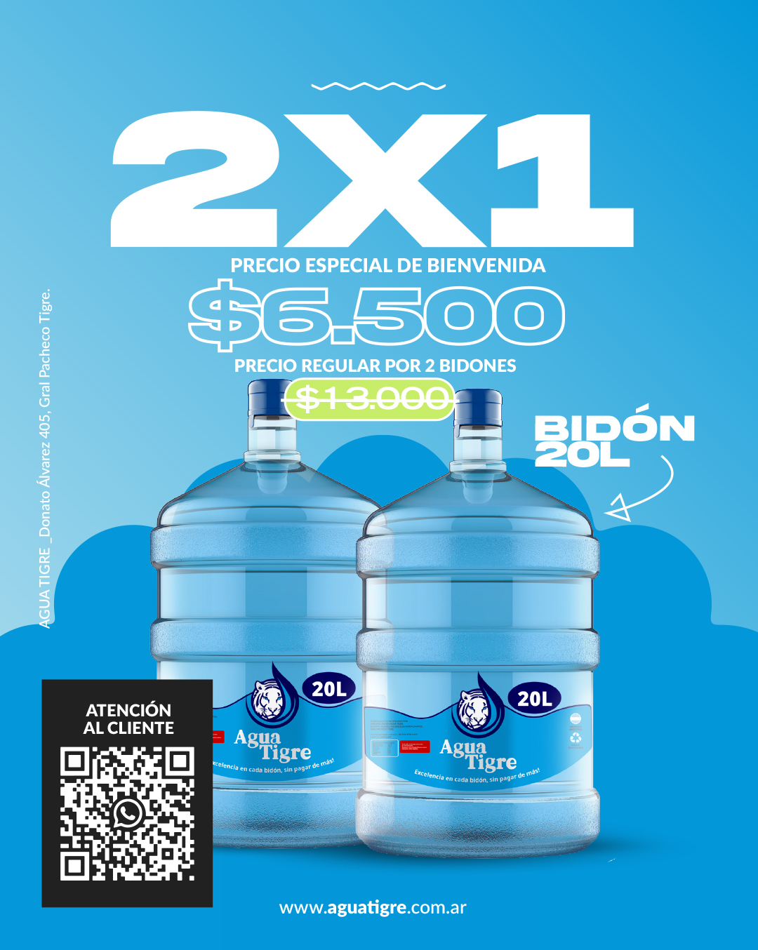 Embotelladora AguaTigre Facebook ad: 2 bidones x 20 litros = $6.500