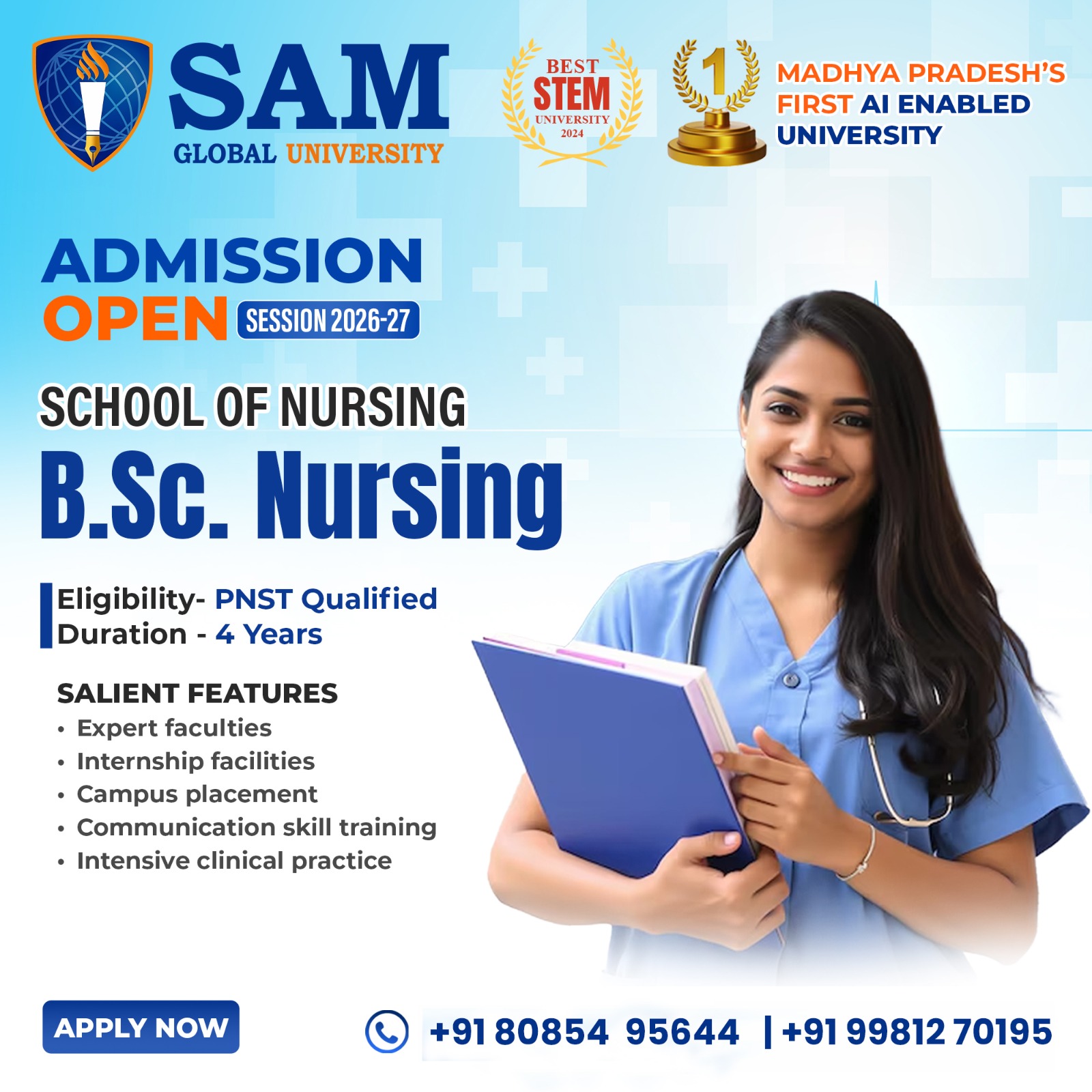 SAM Global University,Bhopal Facebook ad: B.Sc. Nursing Admissions Open 2026-27