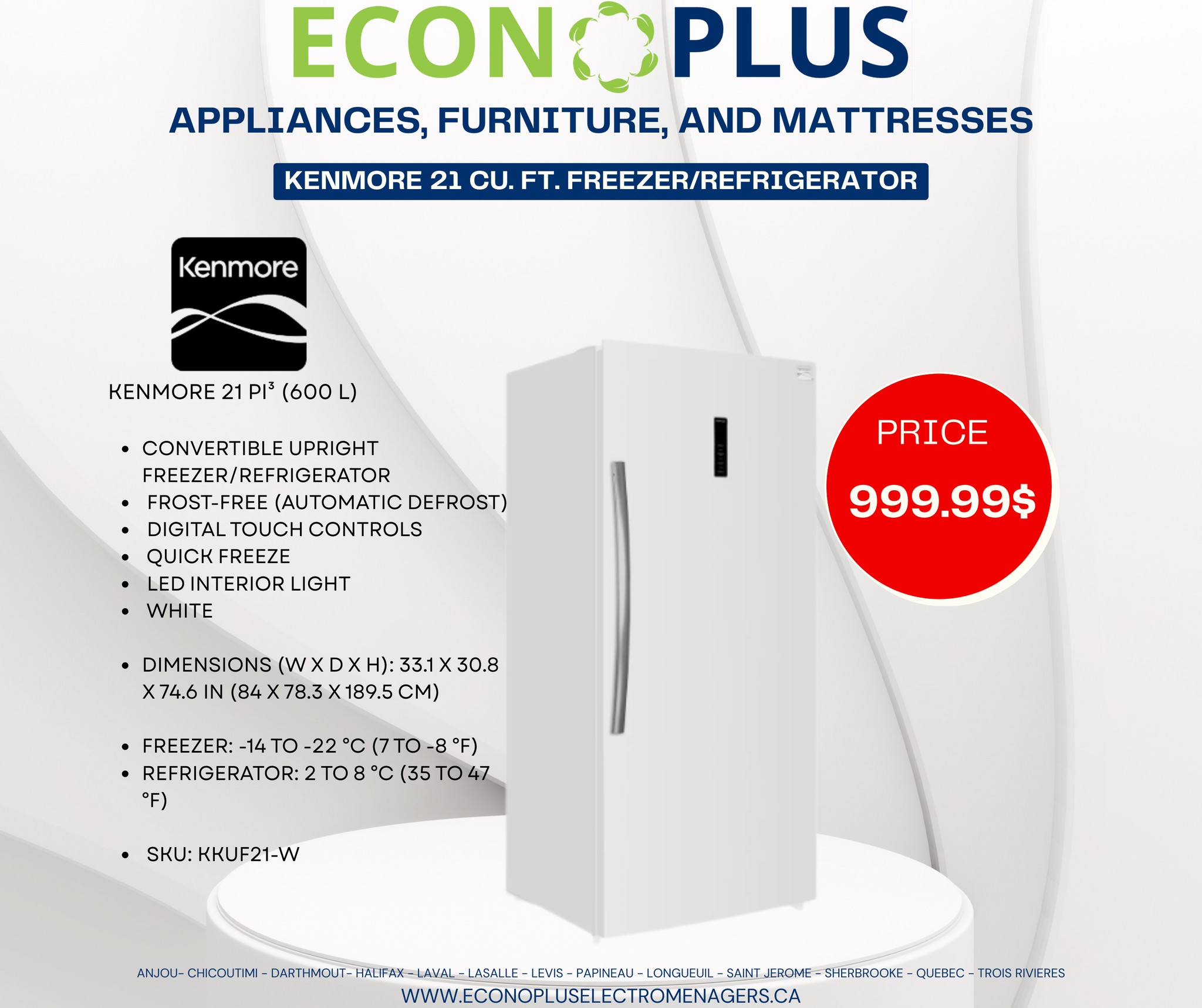 Econoplus St-Jerome Facebook ad: Econoplus Saint-Jérôme Congélateur Kenmore 14/ 17/ 21 pi3…