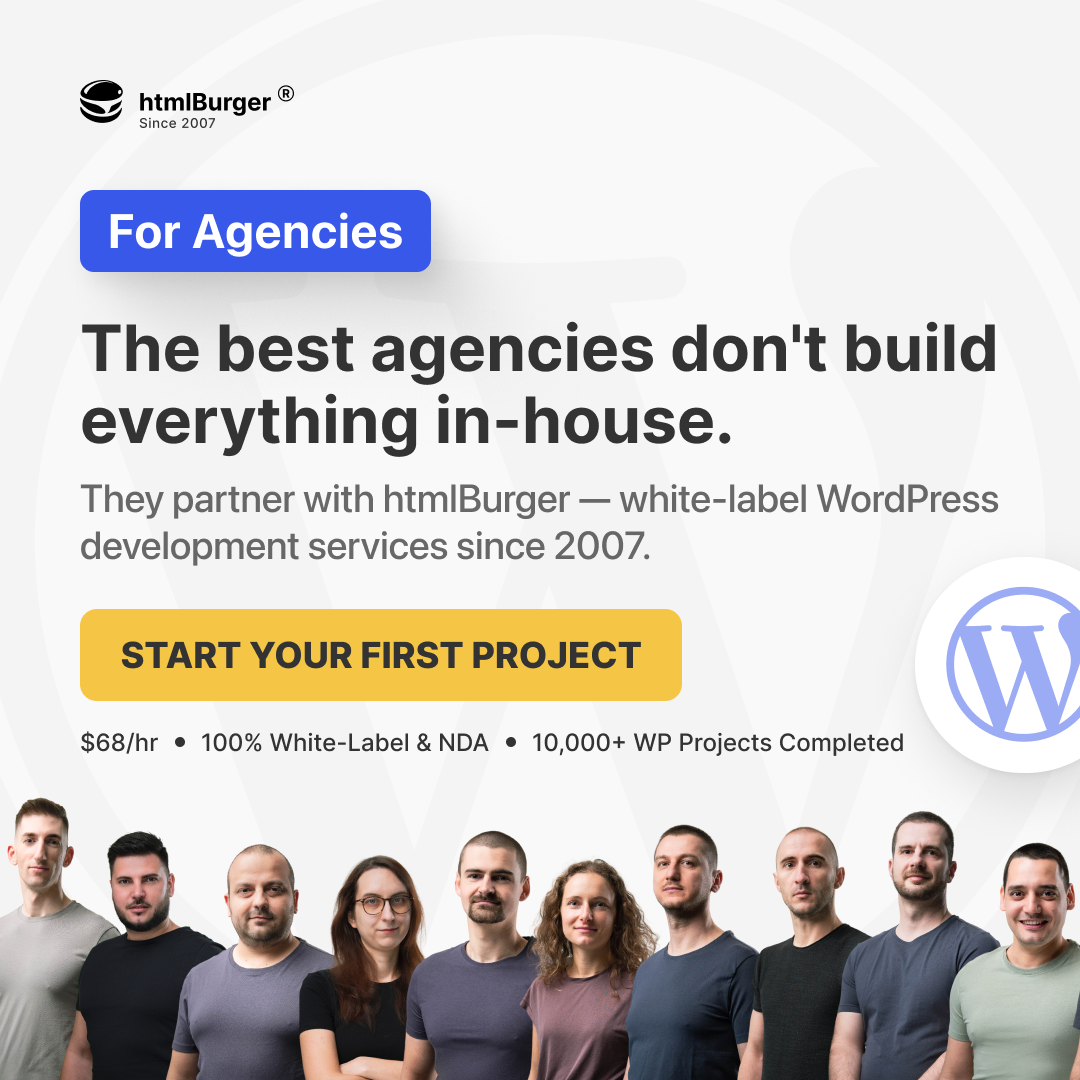 htmlBurger Facebook ad: White-Label WordPress Dev at $68/hr