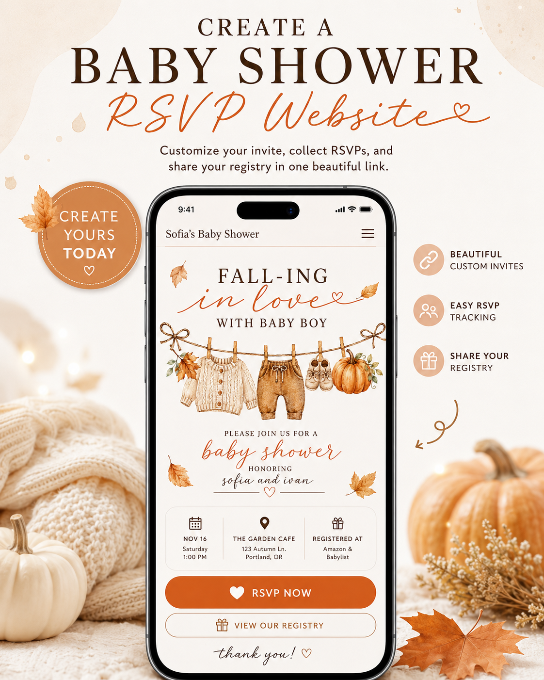 Your Baby Shower Invite Facebook ad: Create Your Baby Shower RSVP Website