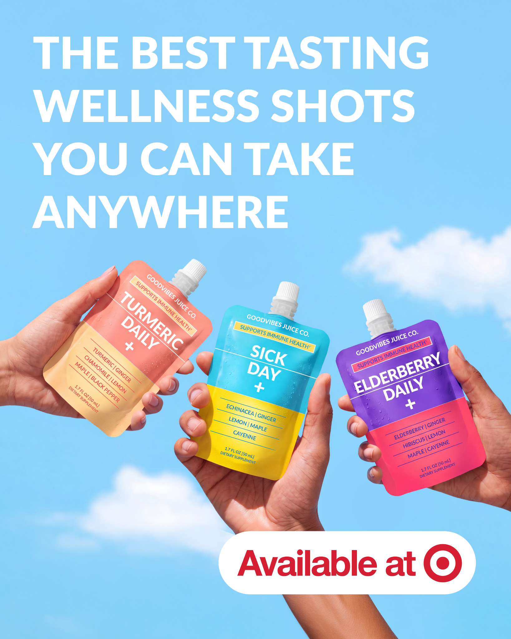 goodvibes juice co. Facebook ad: Shareable. Portable. Actually good.