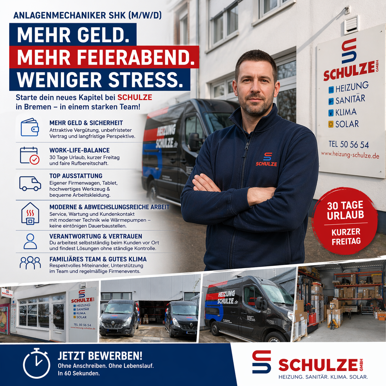Jürgen Schulze GmbH Facebook ad: Mehr Geld, mehr Feierabend, weniger Stress!