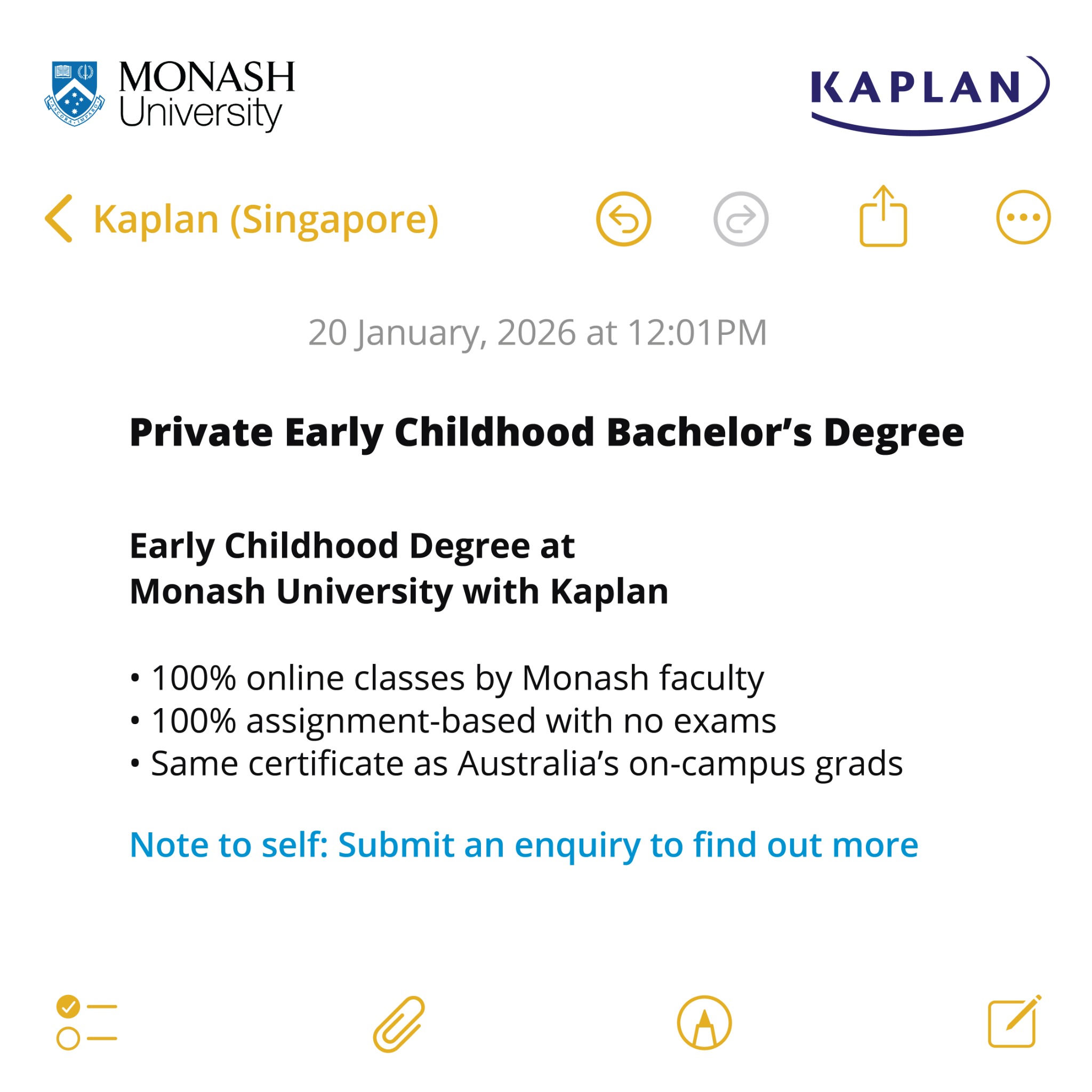 Kaplan Singapore Facebook ad
