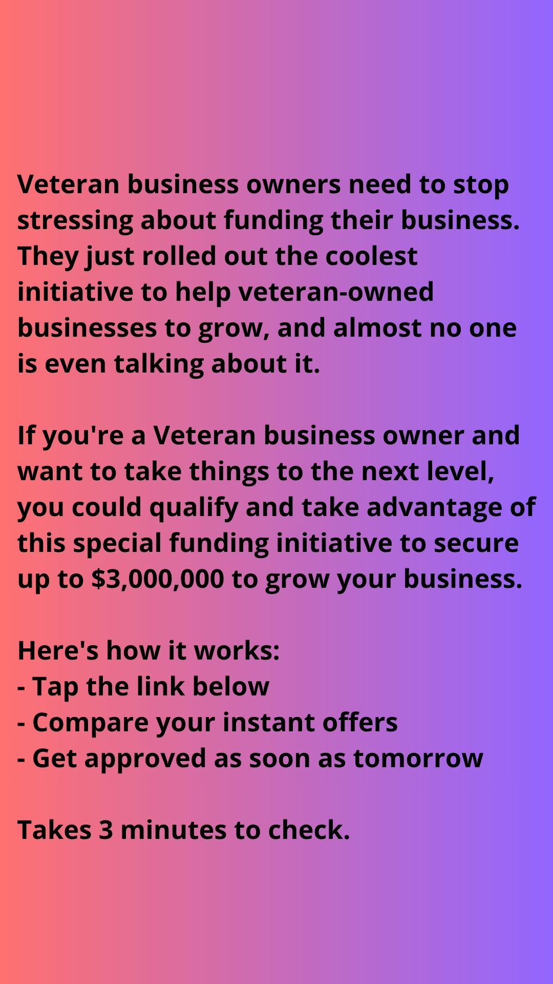 Veteran Business Funding Facebook ad from Aug 6, 2026