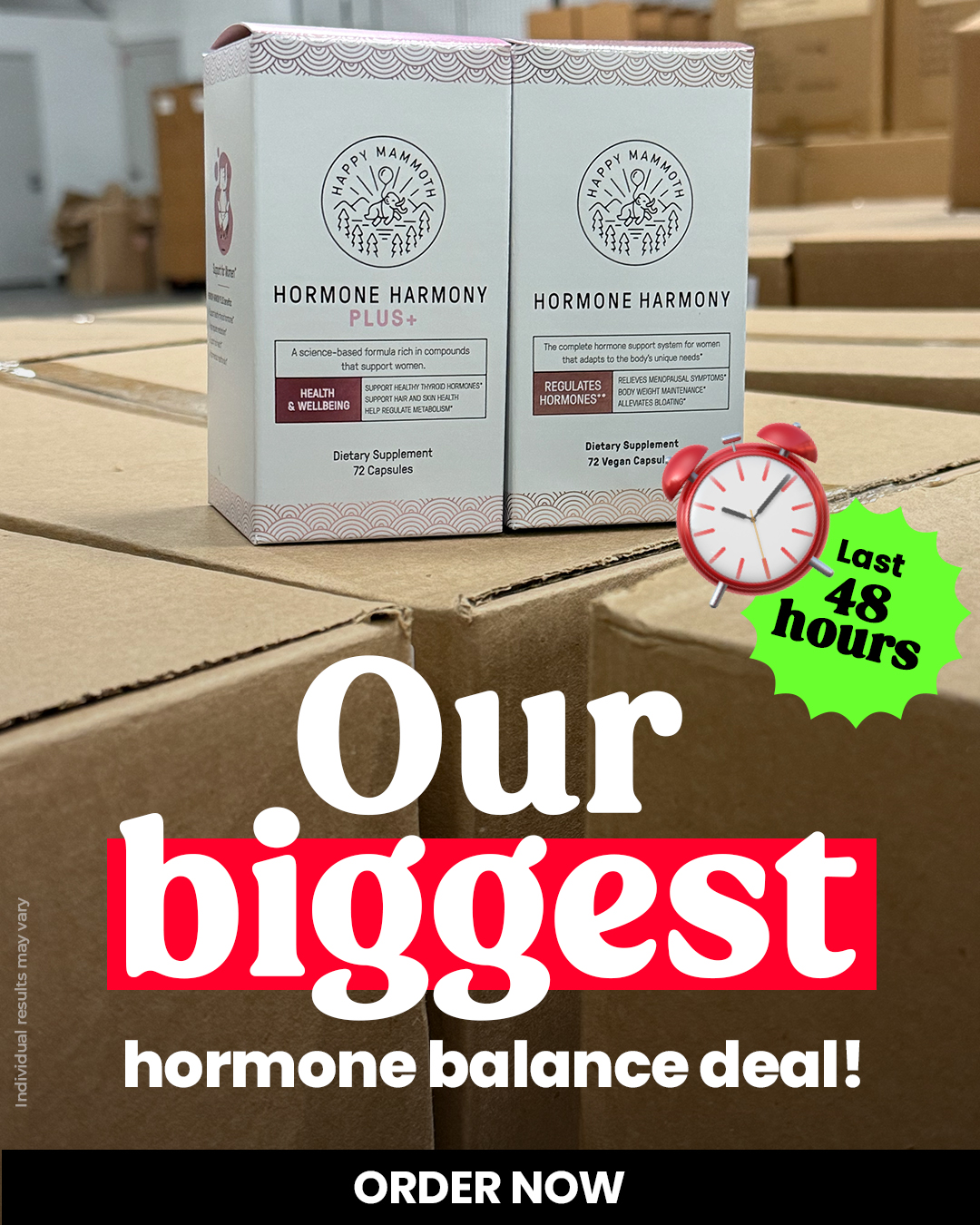 Happy Mammoth Facebook ad: Estrogen vs Cortisol problem