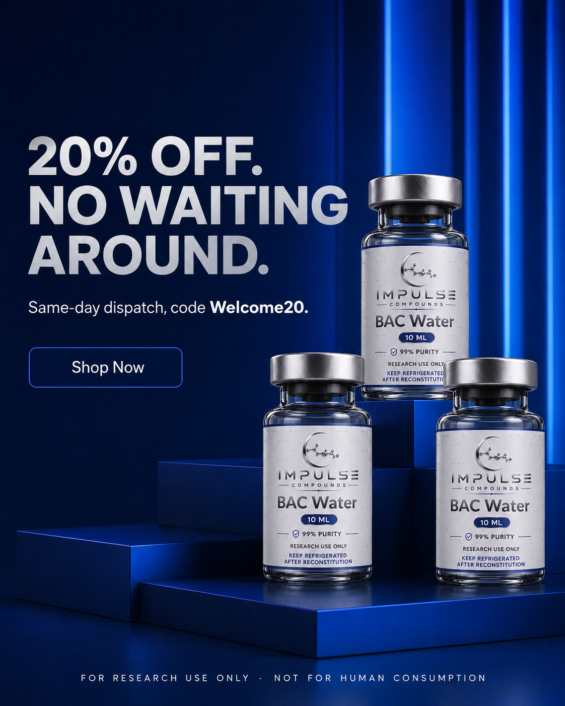 Impulse Compounds Facebook ad: 20% Off Your First Research Order