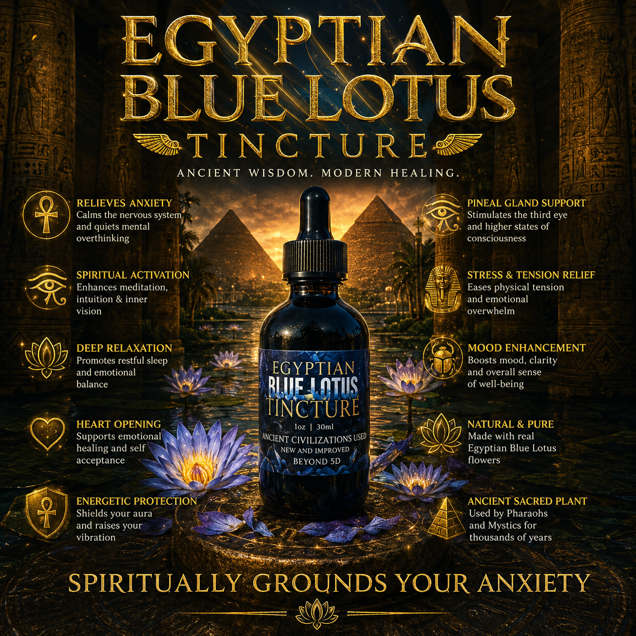 Beyond 5th Dimension Facebook ad: Egyptian Blue Lotus Tincture | Ancient Herbal Extract |…