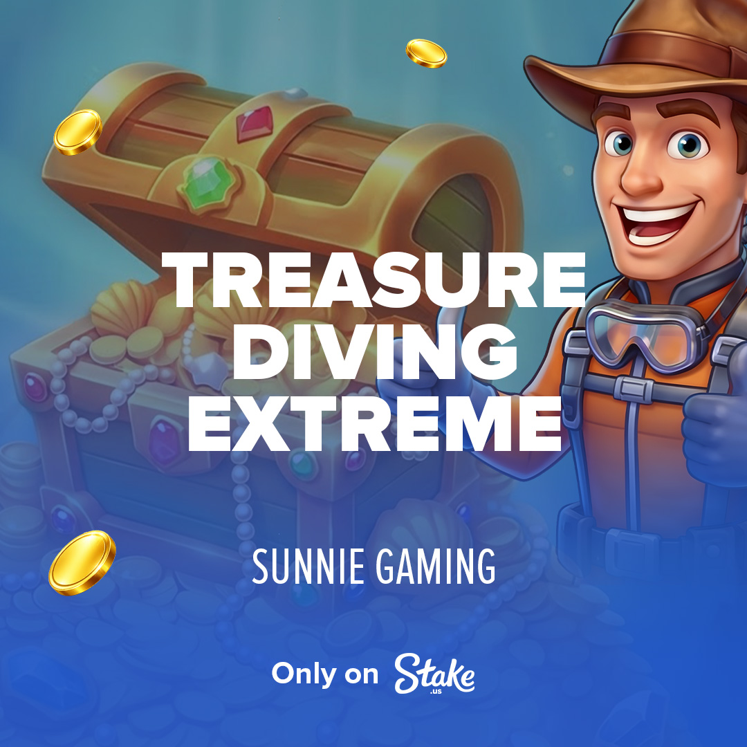Stake.US app Facebook ad: Dive into the adventure with Treasure Diving Extreme…
