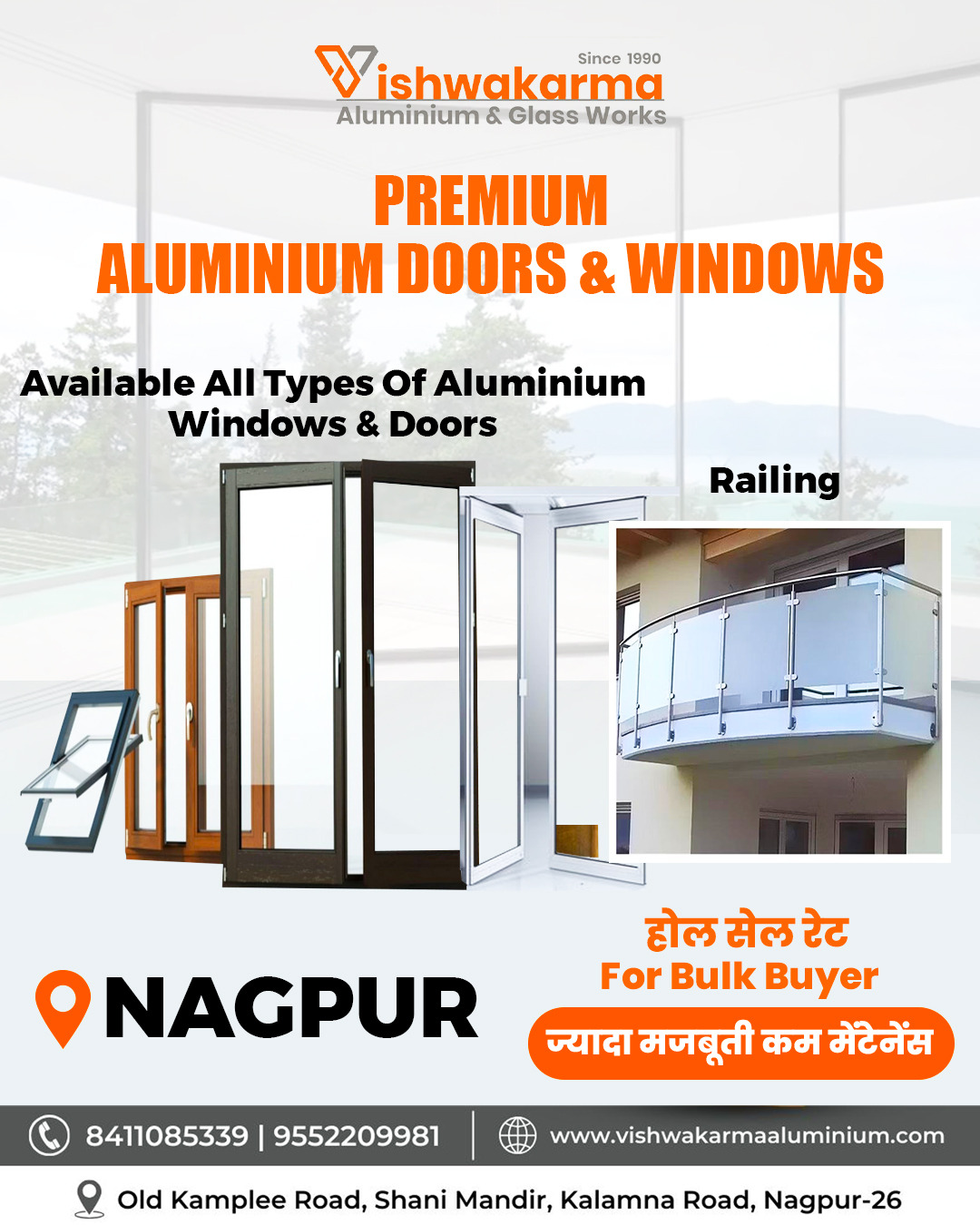 Vishwakarma Aluminum & Glass WORKS Facebook ad: WHOLESALE RATE FOR BULK ORDER