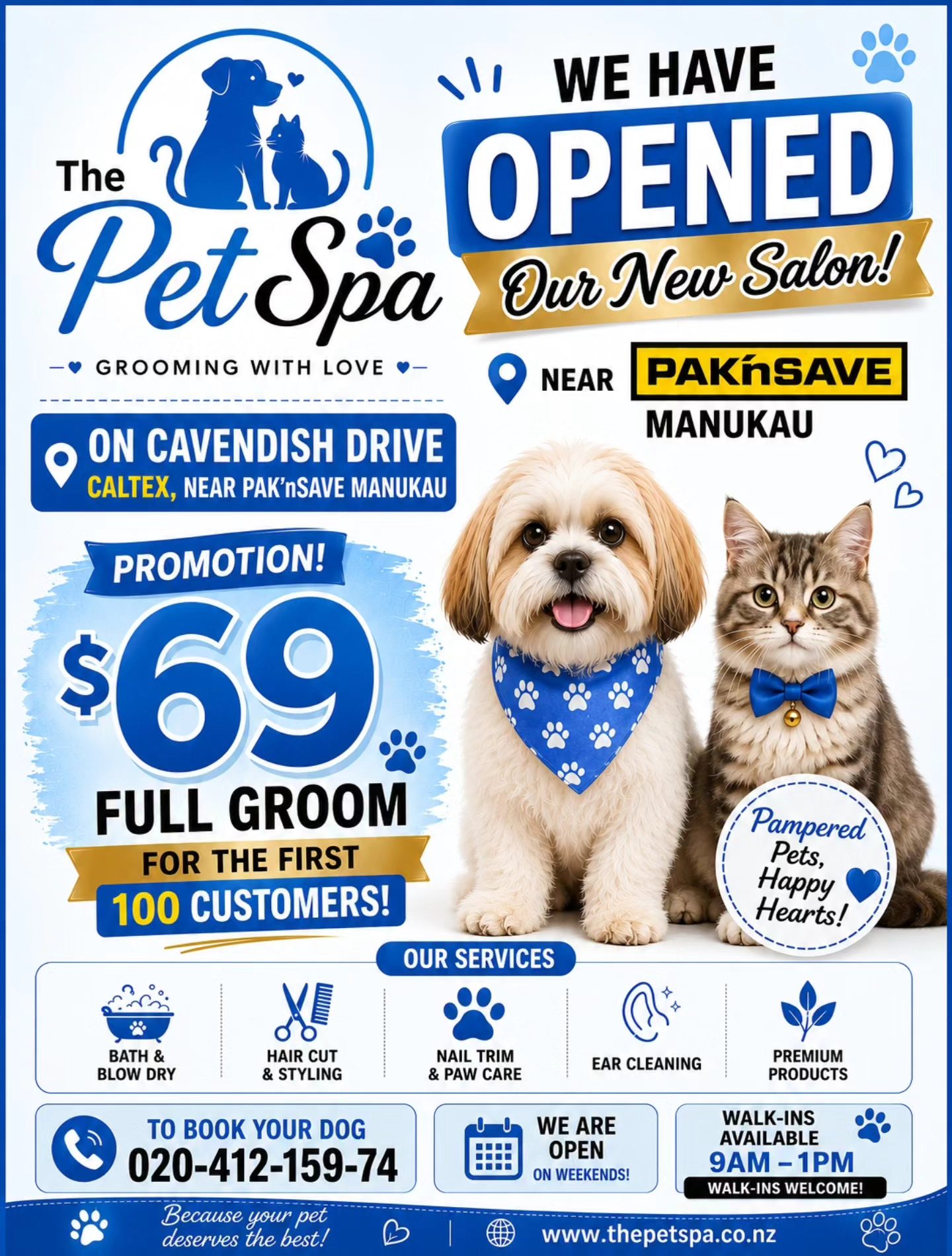 The Pet Spa Facebook ad: We're Open!