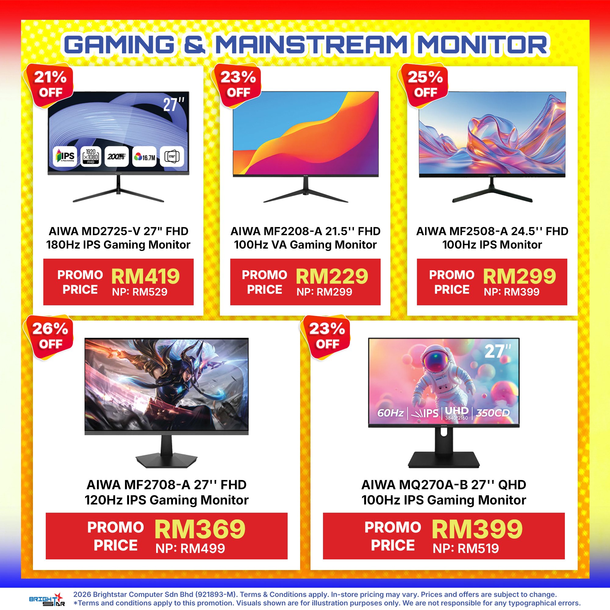 Brightstar Computer Facebook ad: COMPLETE YOUR SETUP WITH OUR MONITOR DEALS!