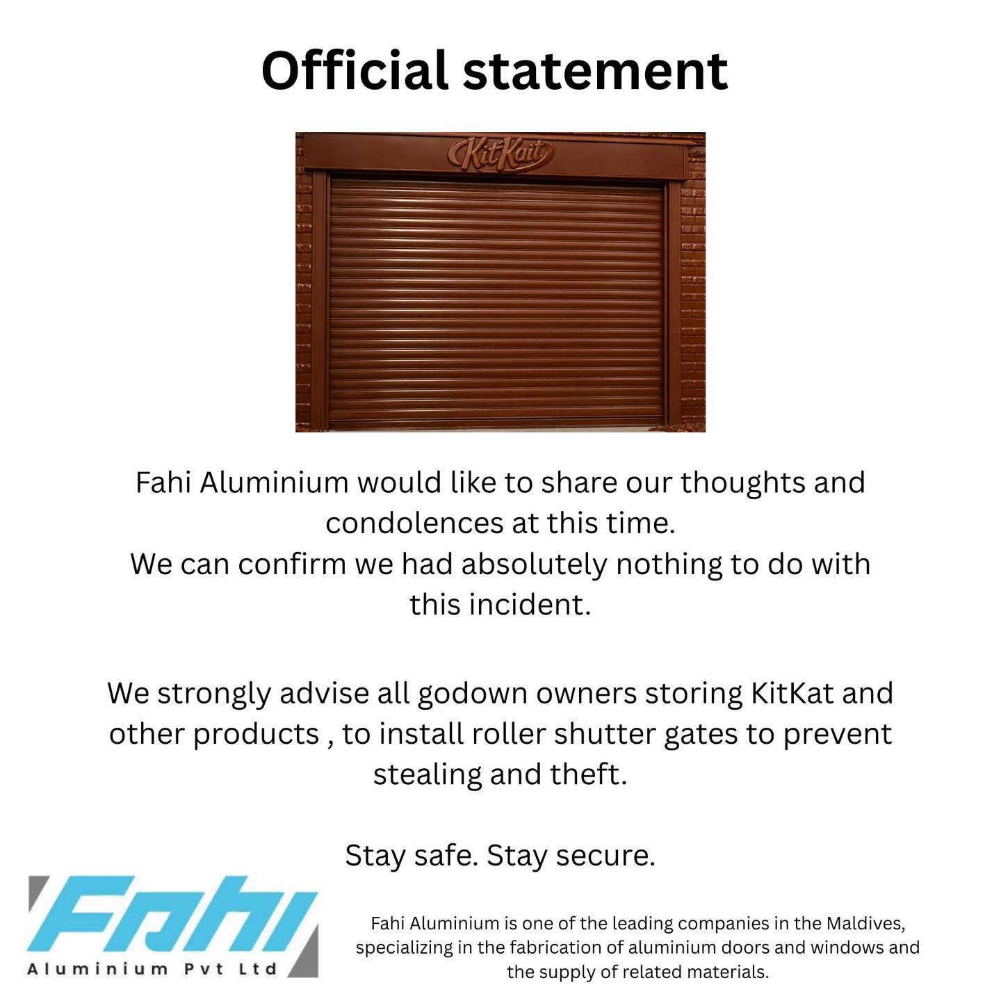 Fahi Aluminium Facebook ad: Stay safe. Stay secure