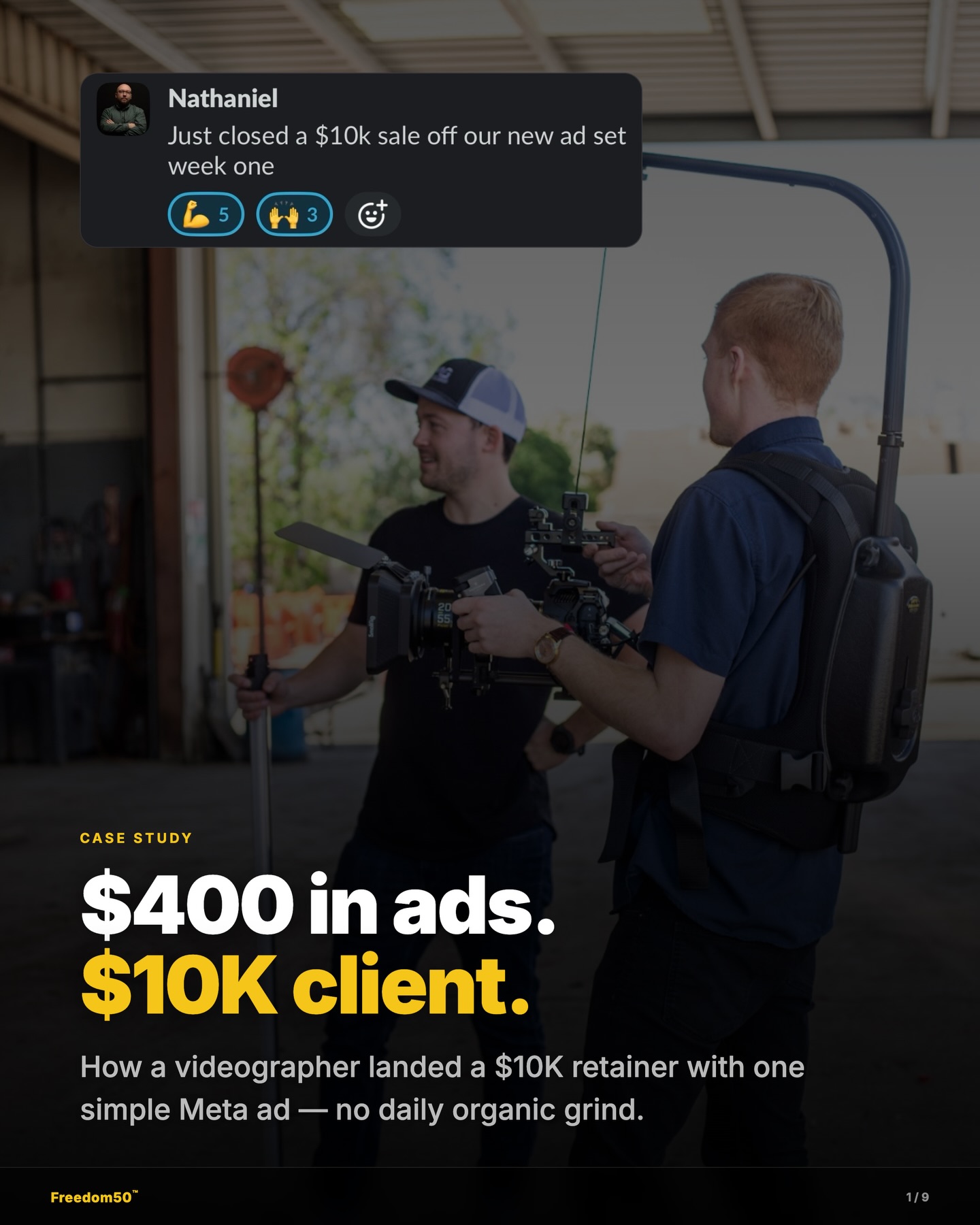 Connor Rickey Facebook ad: $400 in $10,000 client out.
