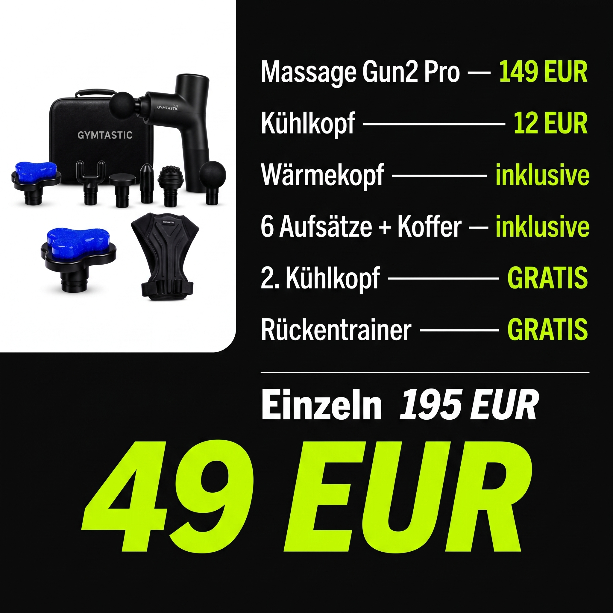 GYMTASTIC Facebook ad: 195 € Einzelwert, diesen Sommer 49 €