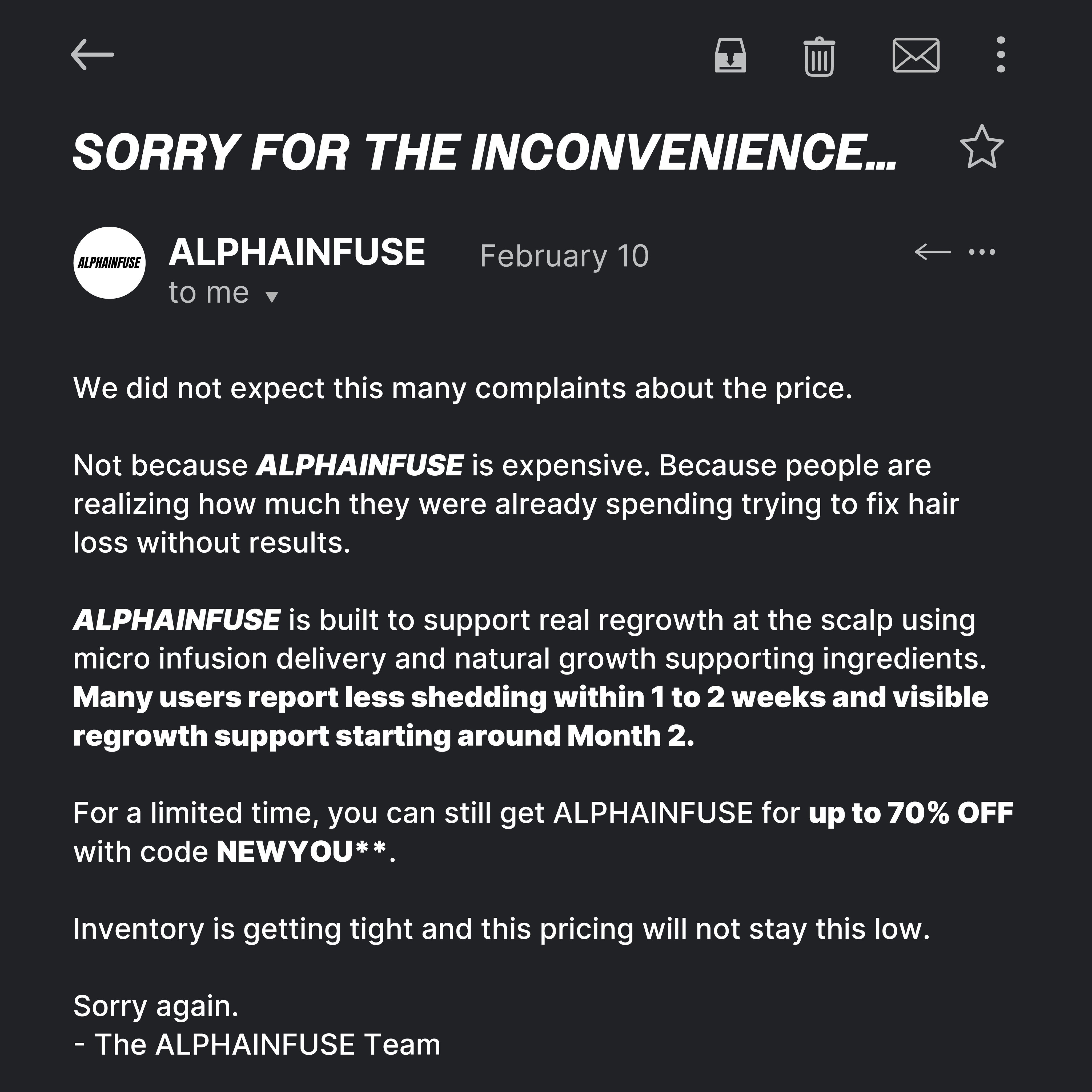 AlphaInfuse Facebook ad