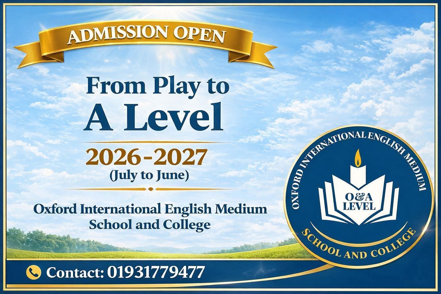 Oxford International English Medium School and College Facebook ad: Admission Open