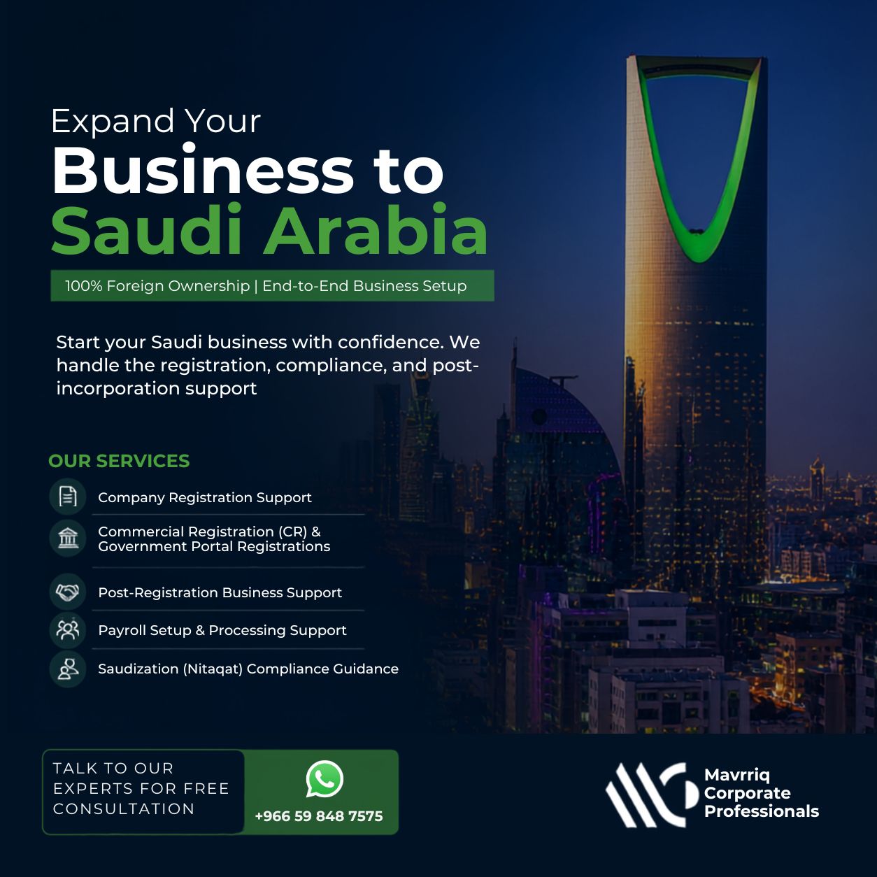 Mavrriq Corporate Professionals Facebook ad: Saudi Market, 100% Yours