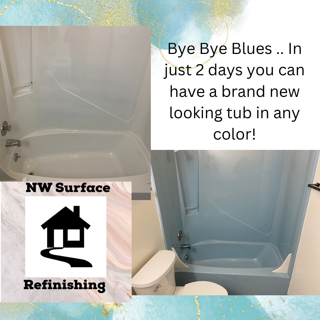 NW Surface Refinishing Facebook ad: Specializing in bathtub, shower, and counter refinishing…