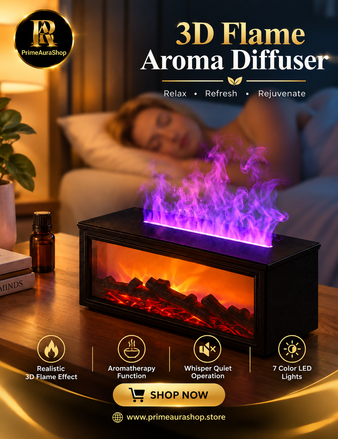 Primeaurashop Facebook ad: 3D Flame Effect + Aroma Mist | DANDIYA10: 10% OFF + Extra…
