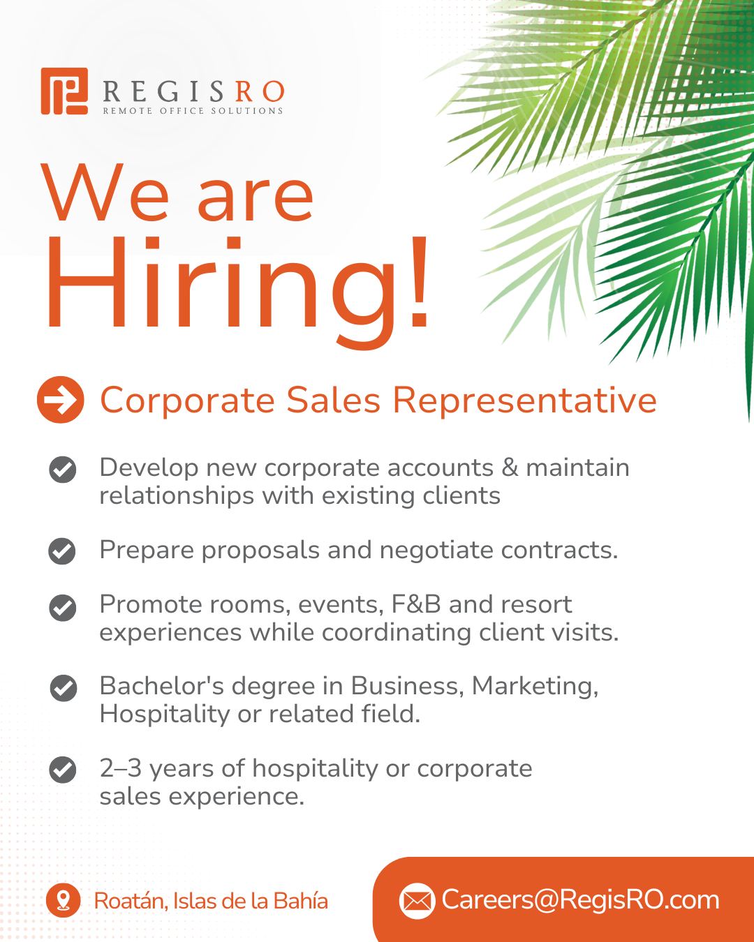 Regis RO Facebook ad: Corporate Sales Representative / Representante de Ventas…