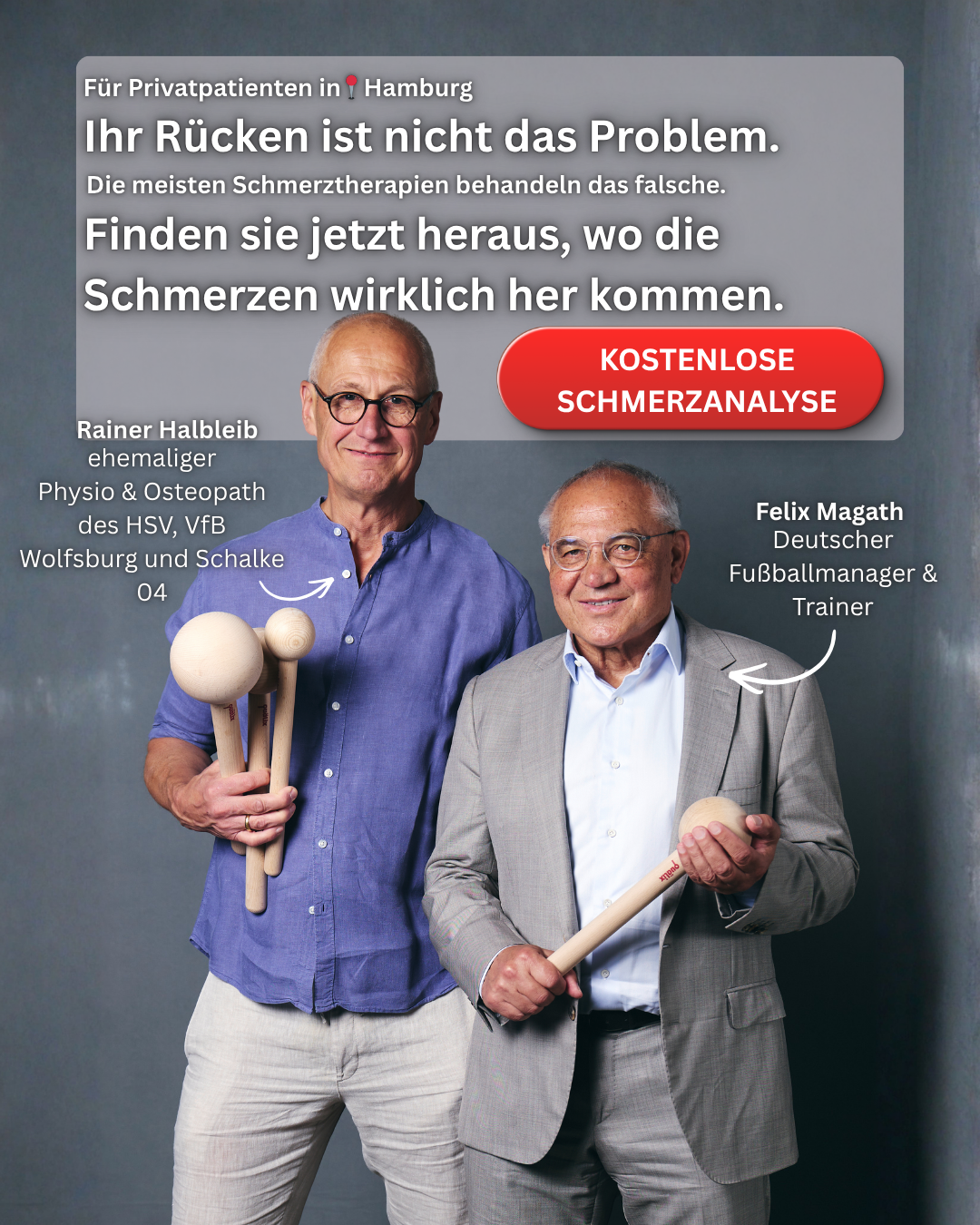 Profi Reha Hamburg Facebook ad: Schmerzen verstehen, kostenlos in Hamburg.