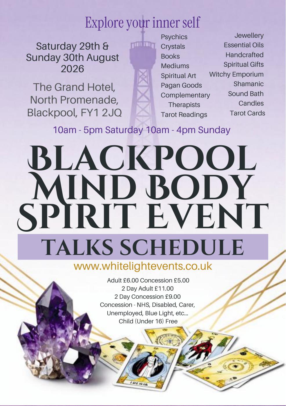 White Light Events Mind Body and Spirit Events Facebook ad: Blackpool Talks Programme August 2026