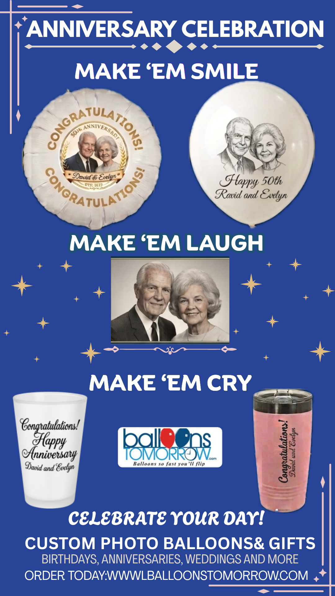 Balloons Tomorrow Facebook ad: Personalized Anniversary Gifts That Last